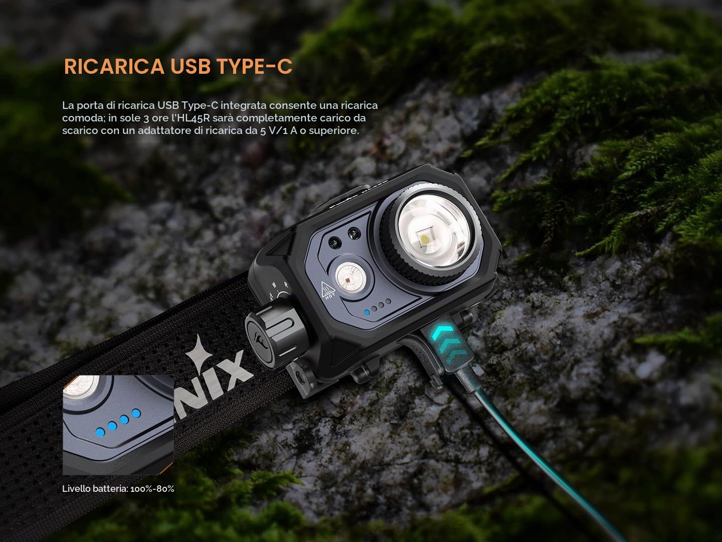 Fenix HL45R - Lampada frontale con zoom, 1000 lumen, ricaricabile USB-C, doppio combustibile, 3 batterie AAA, sensore gestuale, messa a fuoco regolabile con proiettore, faretto, luce rossa e organizer