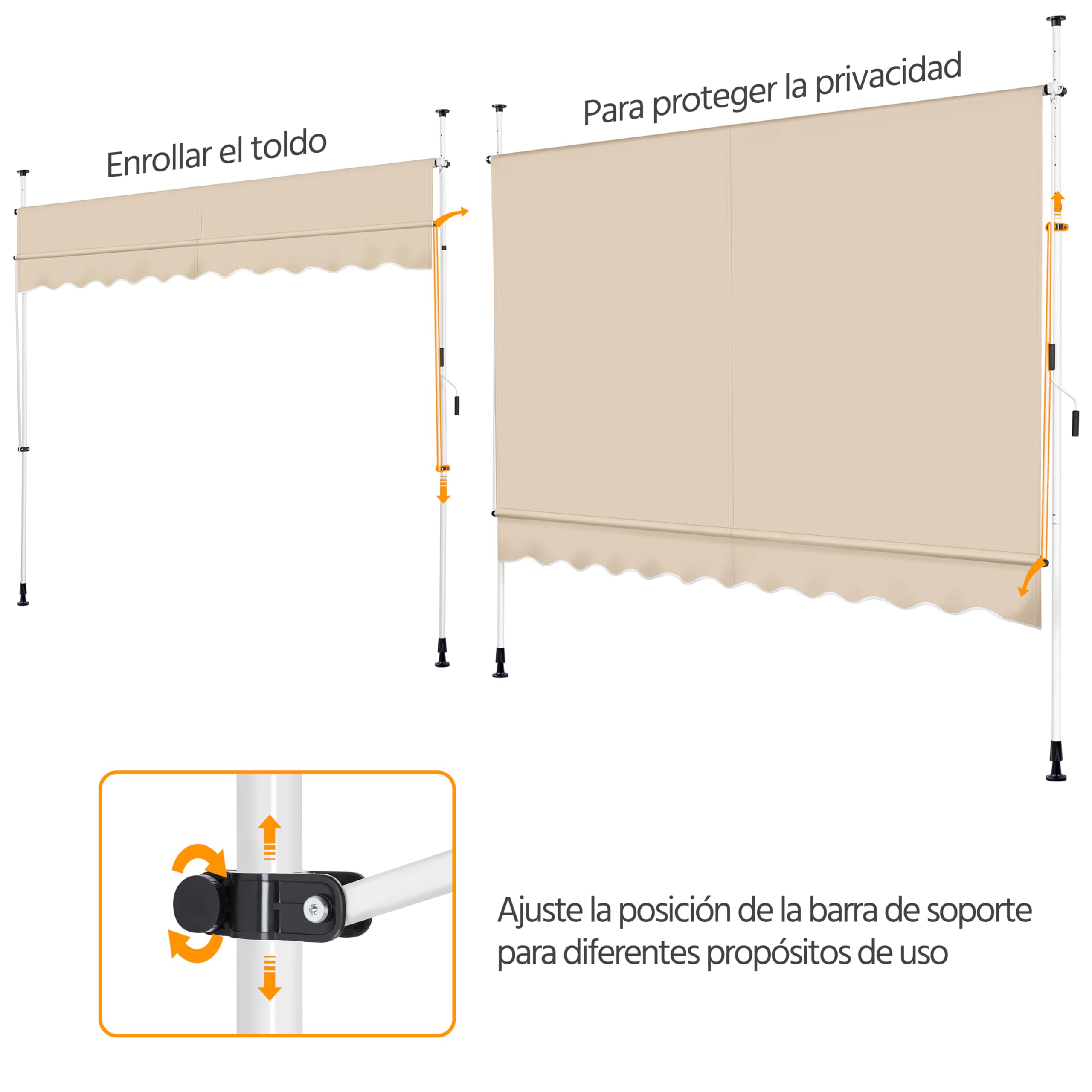 Yaheetech Toldo Articulado Retráctil Exterior 300x250 cm para Balcón Beige | Impermeable y Protección UV, con Manivela, Estructura de Aluminio, Ángulo Ajustable Adecuado para Balcón, Terraza, Patio