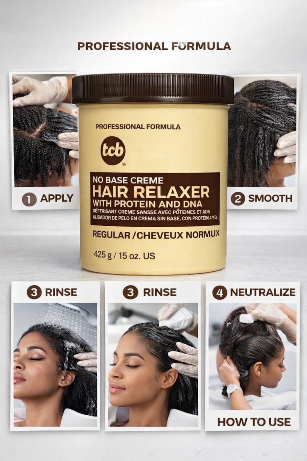 3 x crema lisciante TCB No Base Creme Hair Relaxer REGULAR – Normale 425 g (totale – 1275 g)