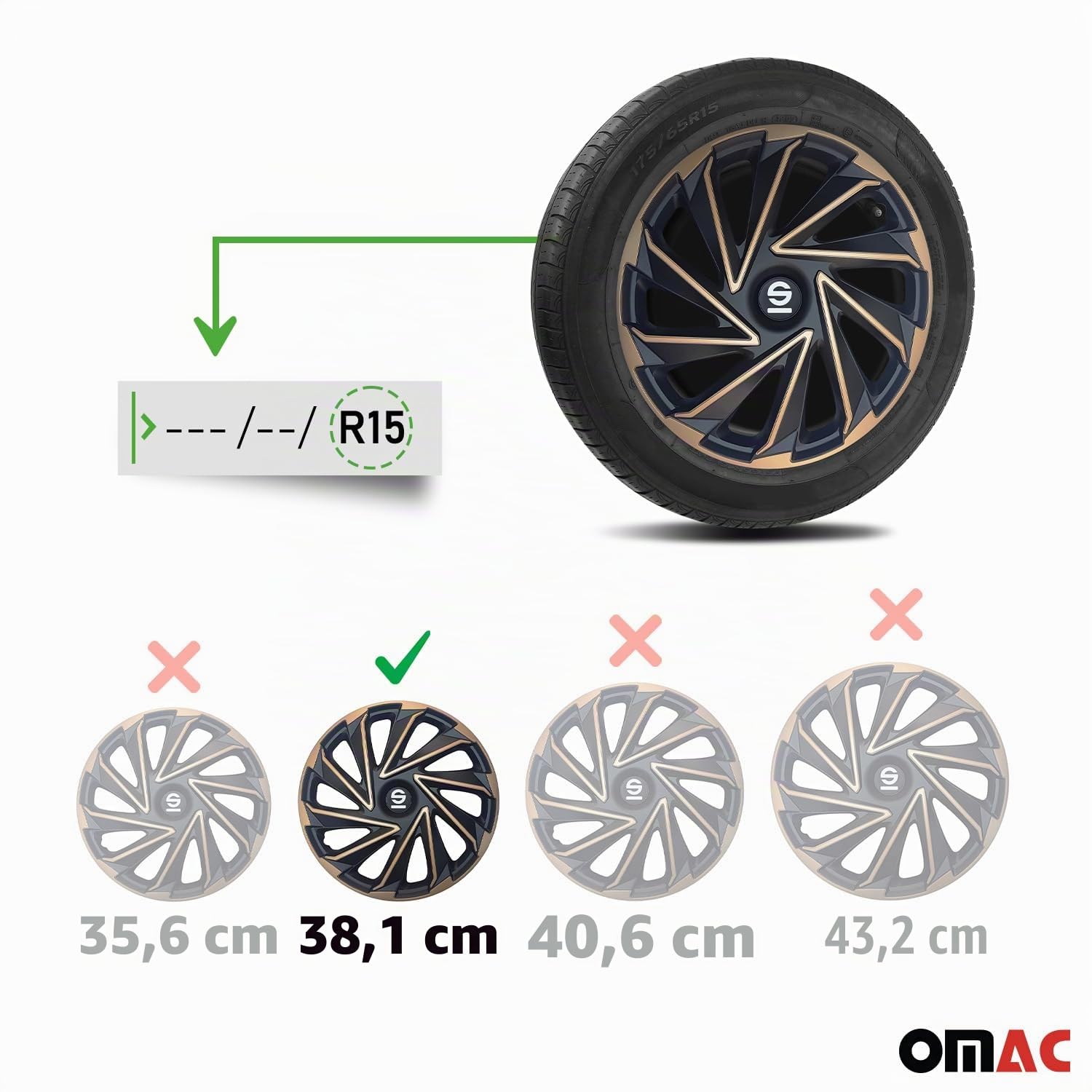 SPARCO Enjoliveurs 15'' pouces Cap De Roue Jeu Enjoliveur Auto doré noir SPC1580GDBK