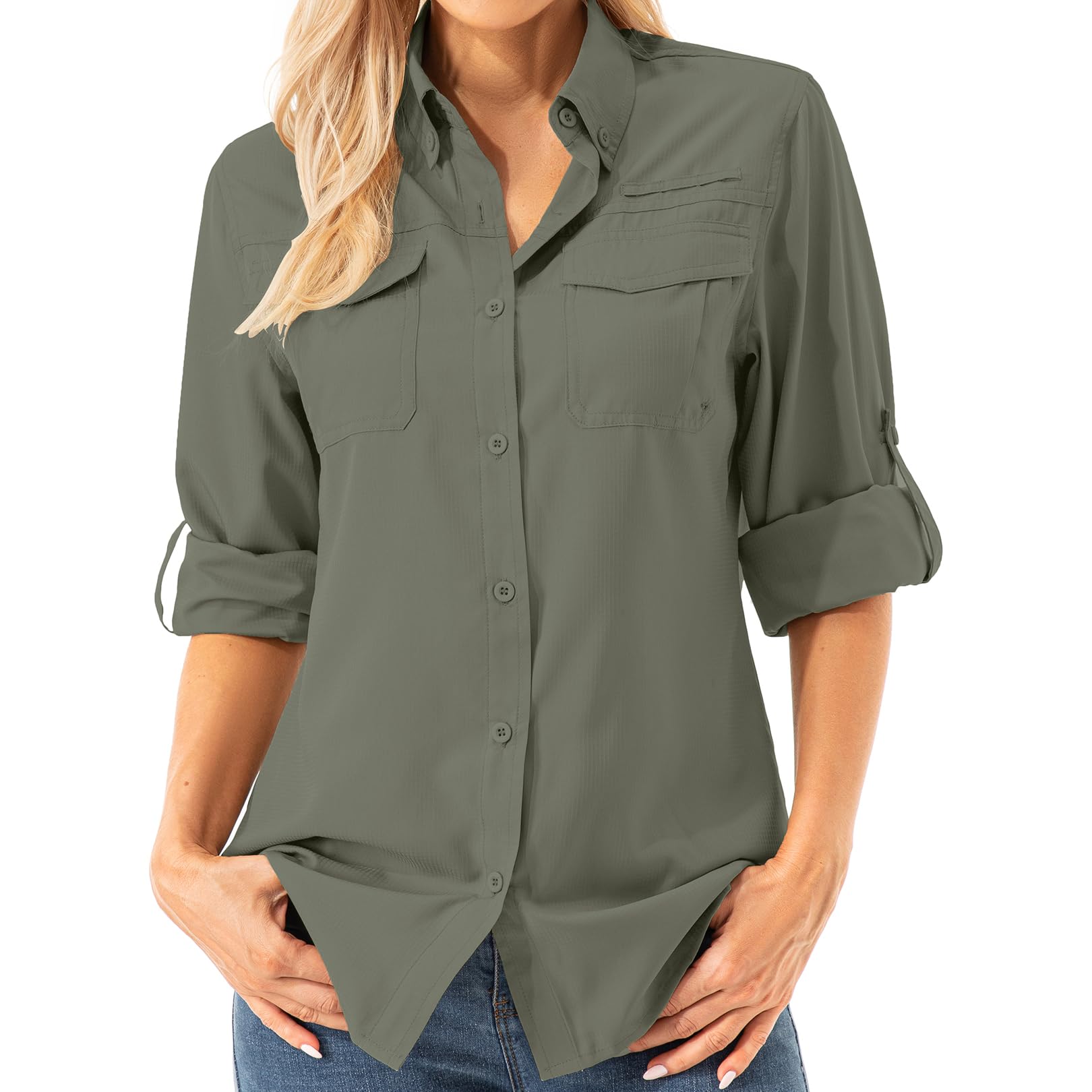 Asfixiado Damen Hemdbluse UV Shirt UPF 50+ Safari Kleidung Wanderbluse Damen Outdoor Cooling Quick Dry Sonnenschutz Langarm Luftiges Hemd