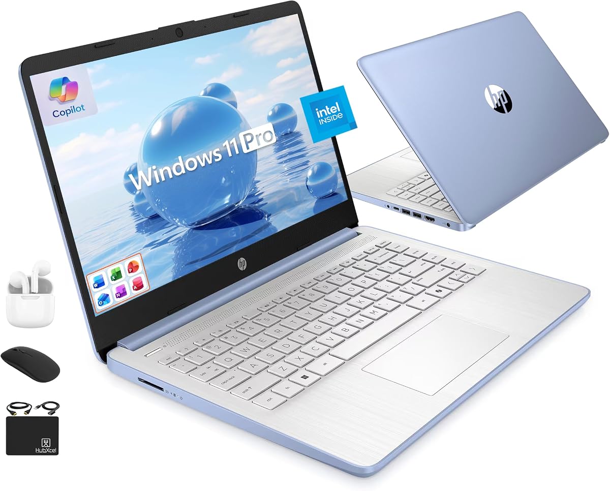 Ultrabook 14 Laptop Business Study & Home 2025, Lifetime MS Office + Windows 11 Pro, CPU Intel de cuatro núcleos, 16 GB de RAM y 628 GB de almacenamiento (128 GB de UFS+ 500 GB de extensión), Wi-Fi 6, Hubxcel Accessory, Blue