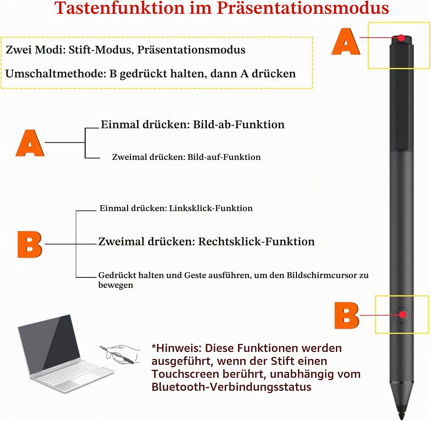 Tilt Pen für HP Tilt Pen (2MY21AA) Digitaler Eingabestift, 2 programmierbare Tasten, Bluetooth, aufladbar, Schwarz