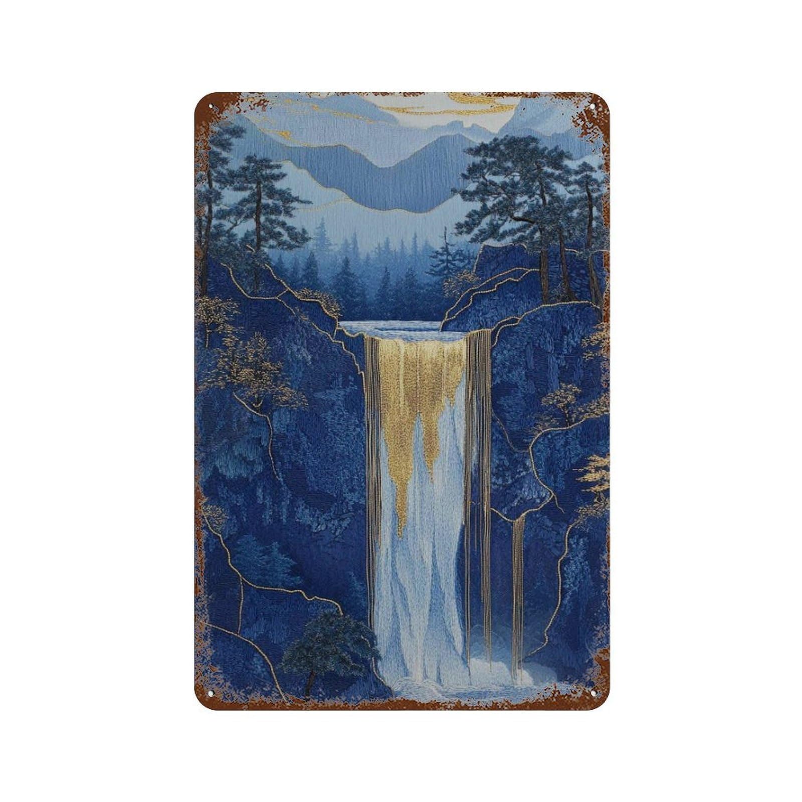 xiaoxiaoshen Mountain Waterfall Blue Nature Landscape Tranquil Scenic Wall Decor Art Metal Tin Poster Modern Home Decor Art Home Bar Shop Decorations Vintage Sign 30x20cm
