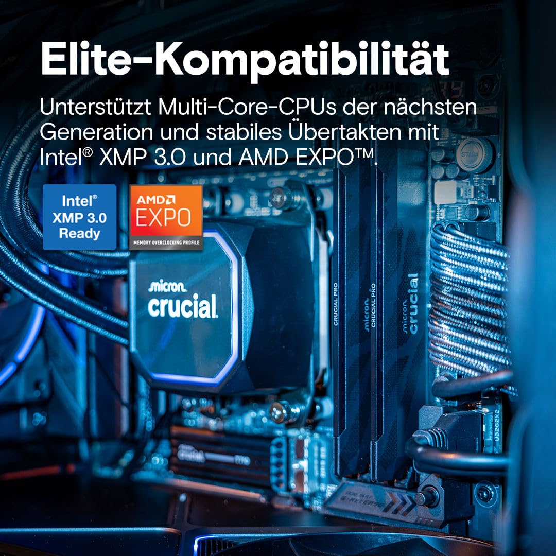Crucial Pro DDR5 RAM 32GB Kit (2x16GB) 6400MHz CL32, Gaming PC Arbeitsspeicher, Intel XMP 3.0 / AMD Expo, Schwarz - CP2K16G64C32U5B
