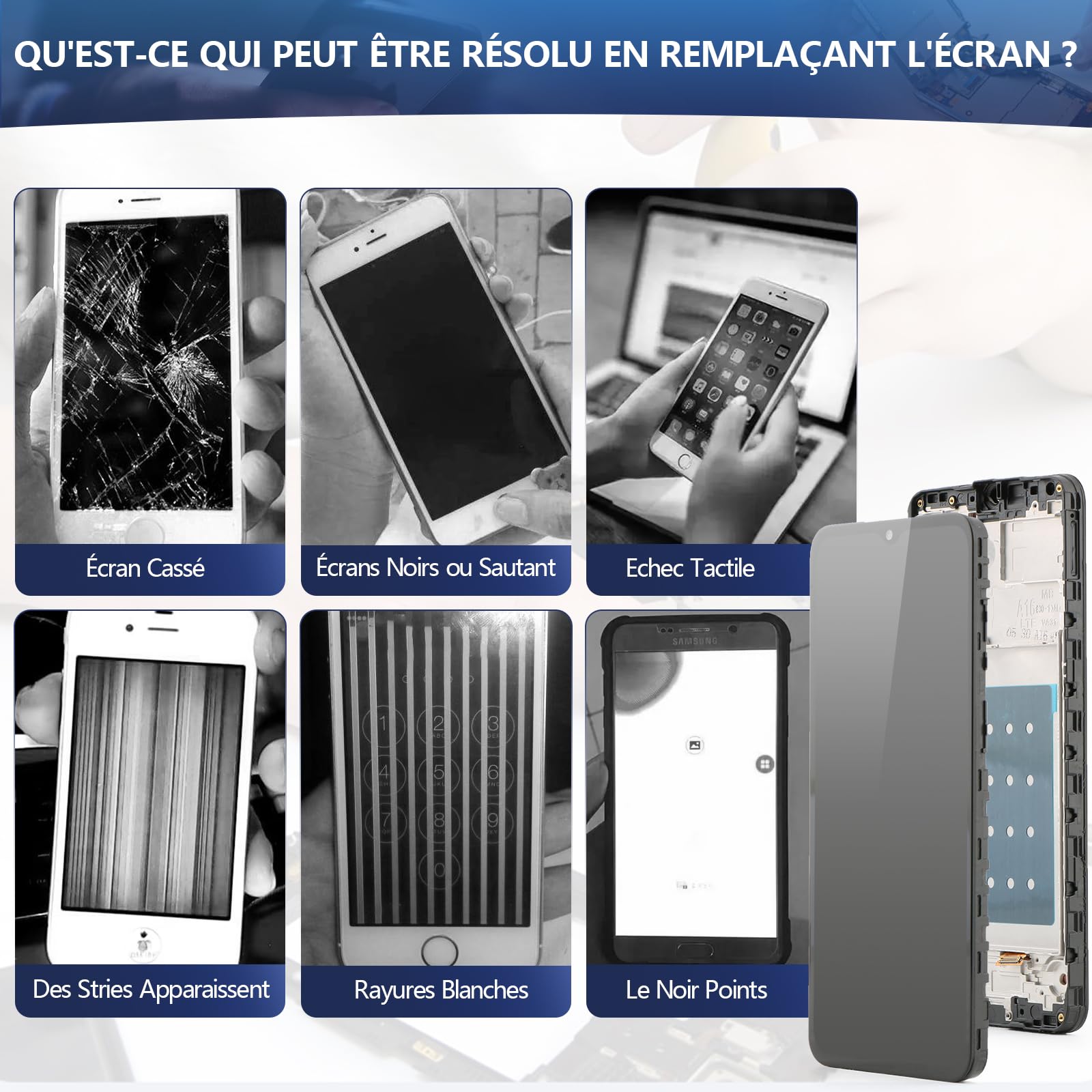 RongZy Écran Tactile LCD Compatible avec Samsung Galaxy A16 4G De Remplacement LCD Tactile Vitre pour Galaxy A16 4G SM-A165F/A165M avec Kit D'outils de Réparation(6.7",Noir avec Cadre)