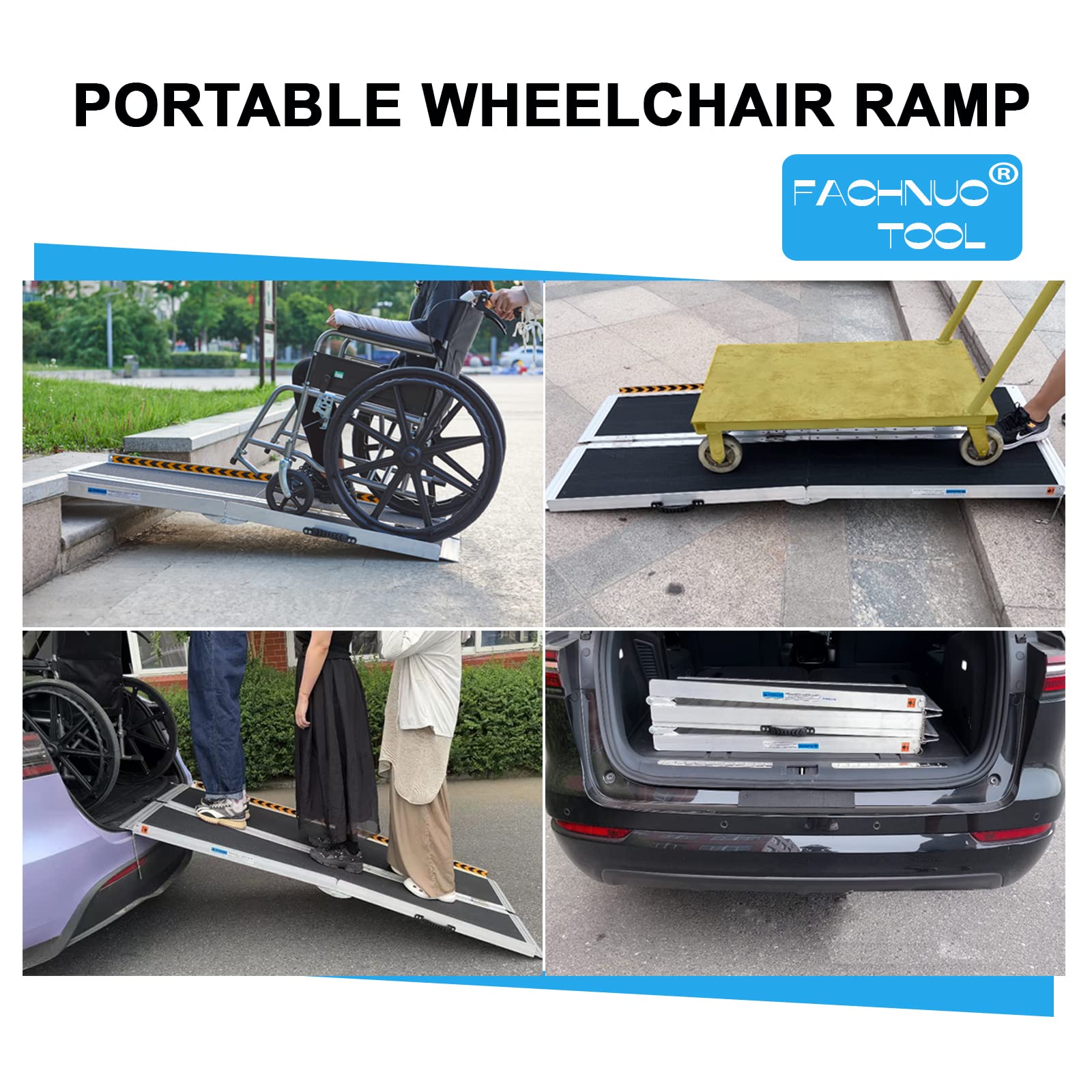 6FT Wheelchair Ramp 72''Lx31.3''W FACHNUO TOOL Non-Skid Aluminum Ramp with Handle Handicap Ramps Portable Mobility Scooter Ramps for Home, Steps, Stairs, Entry, Threshold, Doorways, Vans