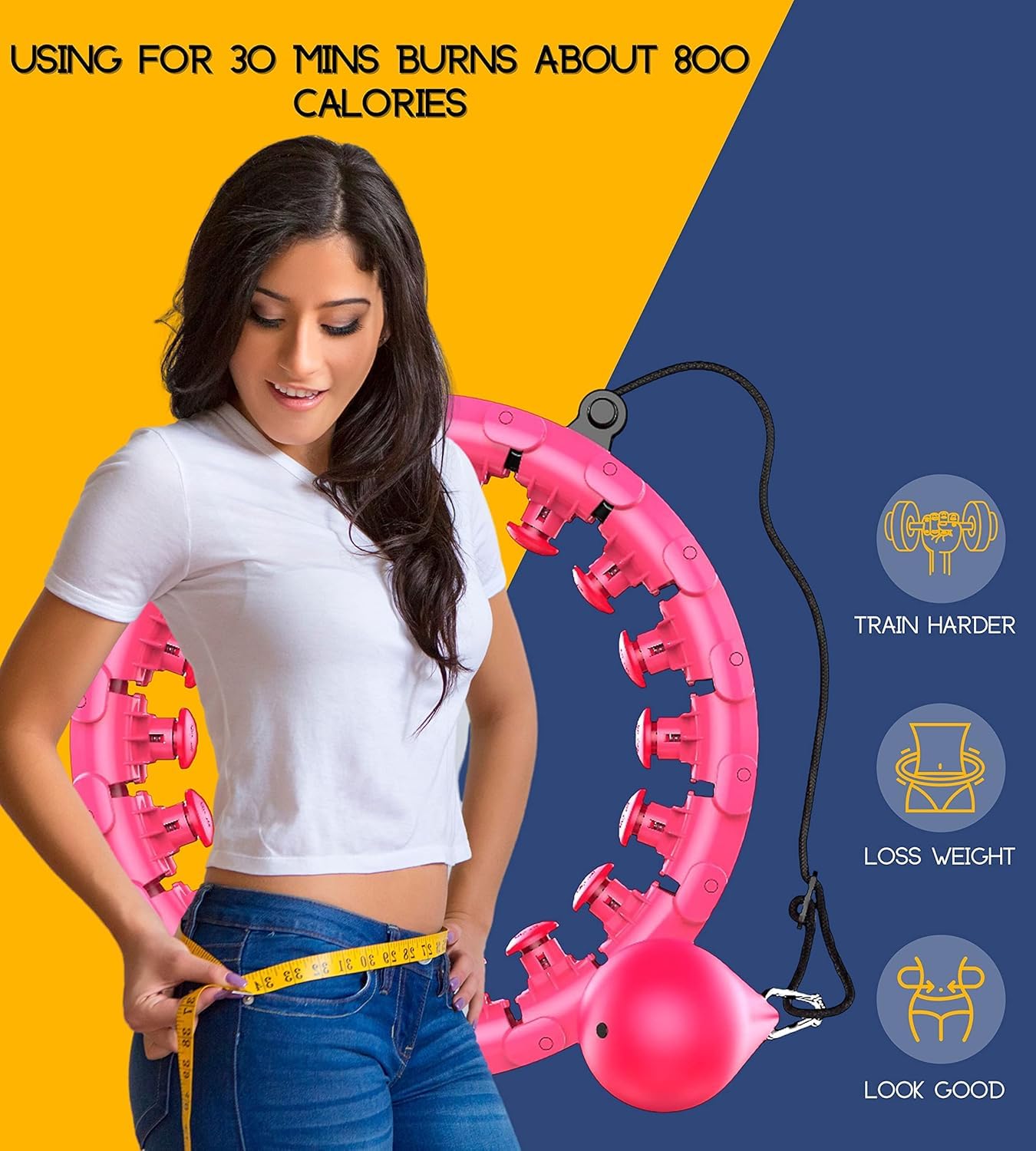 BROCCOLIN Smart Weighted Hula Hoop for Adults Weight Loss – Adjustable Fitness Hoop with Auto-Spinning Ball, 360° Massage, Detachable Links, and Quiet Bearings for Home Exercise (Multi Color)