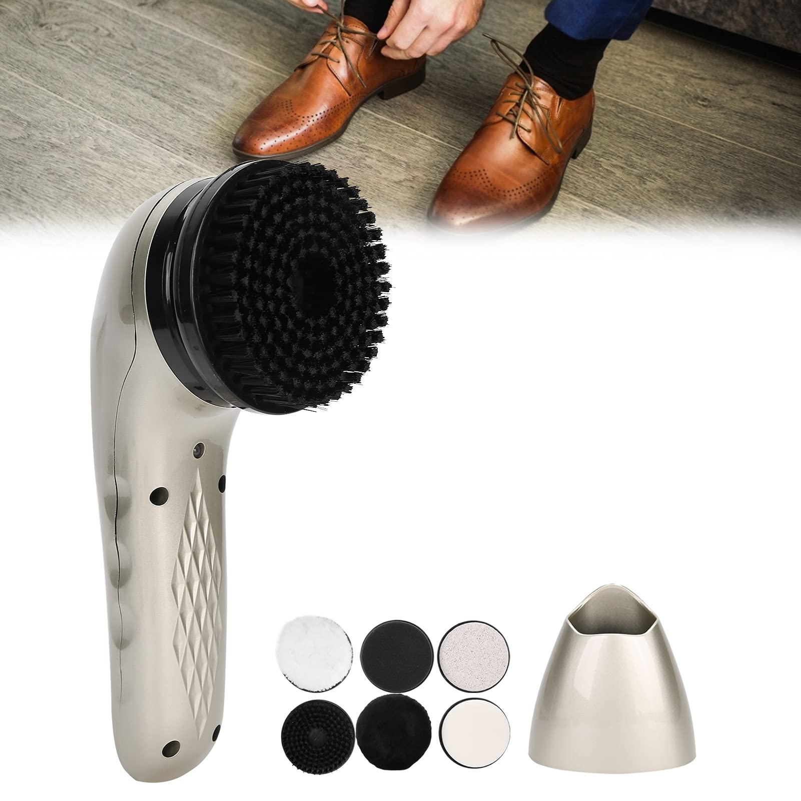 Lucidascarpe Elettrico, Kit Portatile per la Cura della Pelle, Kit Lustrascarpe Elettrico, Kit Lustrascarpe in Pelle per la Pulizia e Lucidatura delle Scarpe(Champagne)