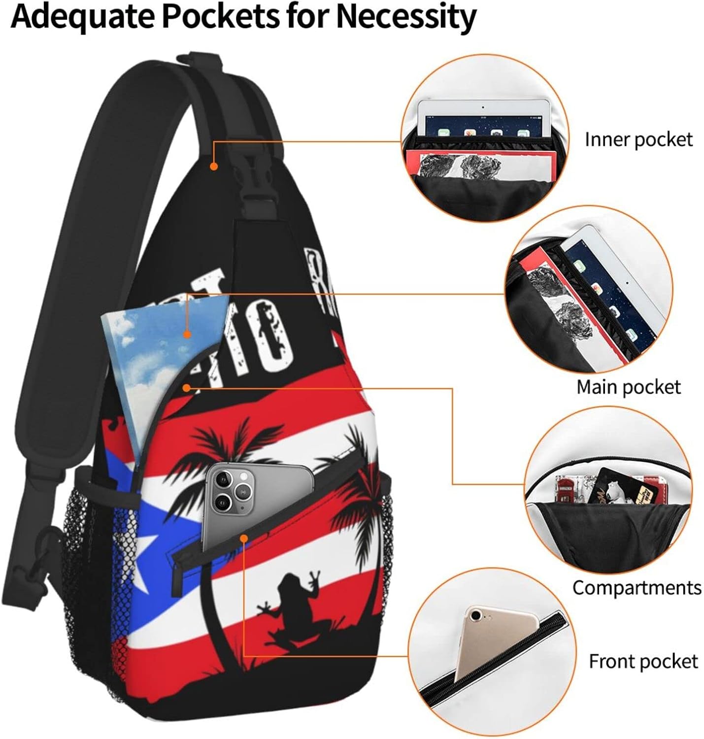 Puerto Rico Rican Flag Sling bag/Crossbody Backpack/Puerto Rican Shoulder Bag for Men For Women, Travel, Hiking, Work - Image 4