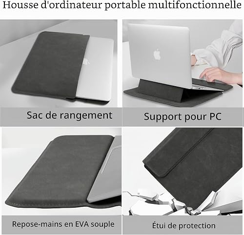 13-14 Pollici Custodia per PC Portatili, con Funzione Supporto Borse Cover, per MacBook Pro 14" (M5~M1, Pro/Max), MacBook Air/Neo 13/13,6" (M5~M2), iPad Air/Pro, Surface (13-14" | Grigio) - 2