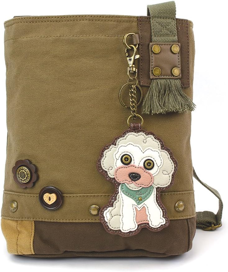 Chala Patch Cross-Body Women Handbag, Canvas Messenger Bag (Poodle Olive)
