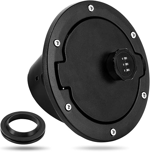 Miniatura 2 de SUNPIE Compatible con JK JKU 2007-2018 Fuel Filler - Cubierta de puerta de metal de aluminio con cerradura codificada compatible con JK 2007-2018 y