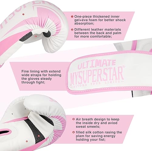 Miniatura 3 de MYSUPERSTAR Ultimate Boxing Kick Boxing Muay Thai - Guantes de entrenamiento para hombres, mujeres, jóvenes, MMA UFC