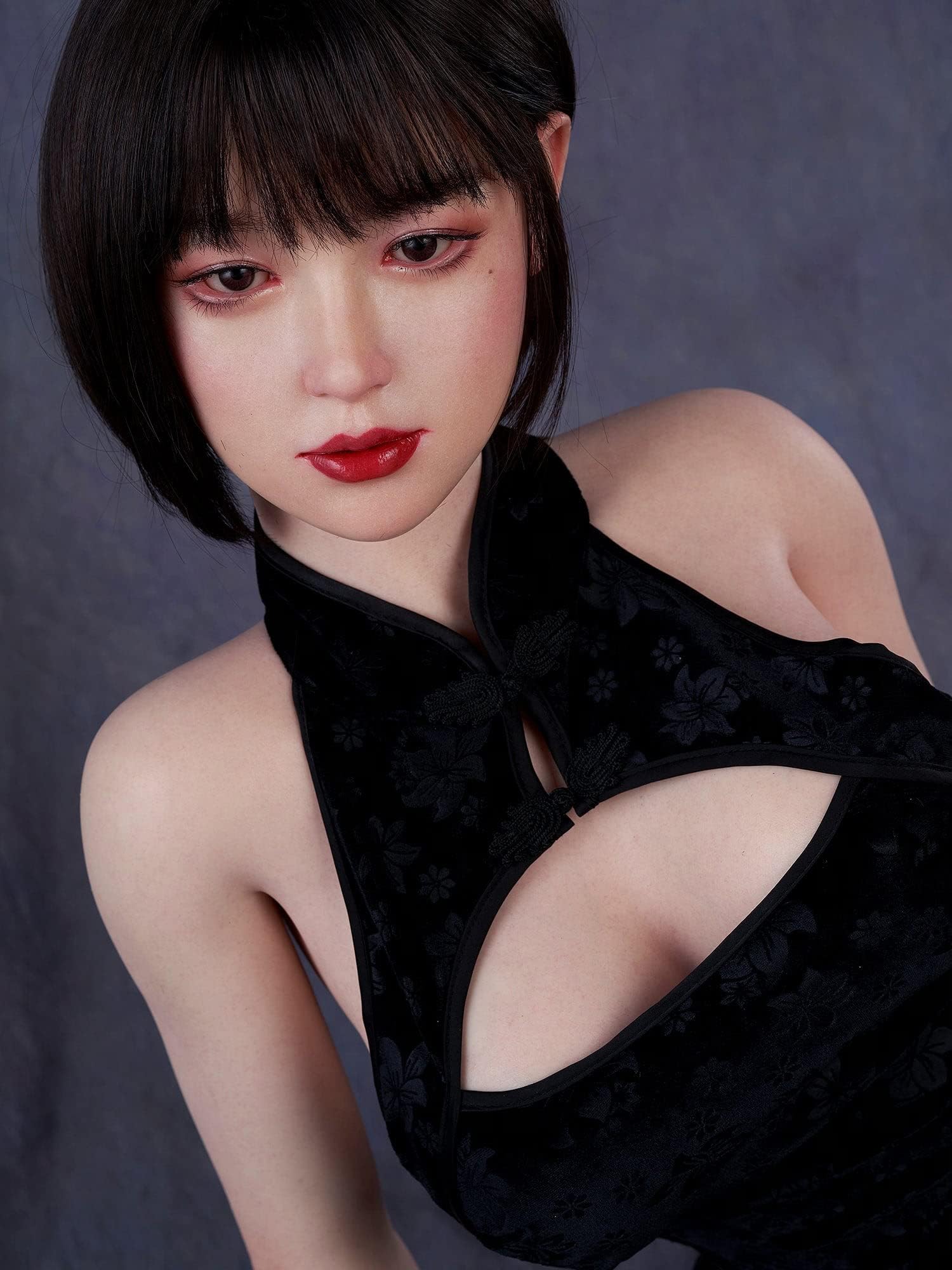 USANDY Makeup Doll Head Single Head Soft Silicone Doll Head Connection Doll Accessories with Eyeballs Hair Wig with Snap or M16 Studs Fixed Lifelike Silicone Female Face