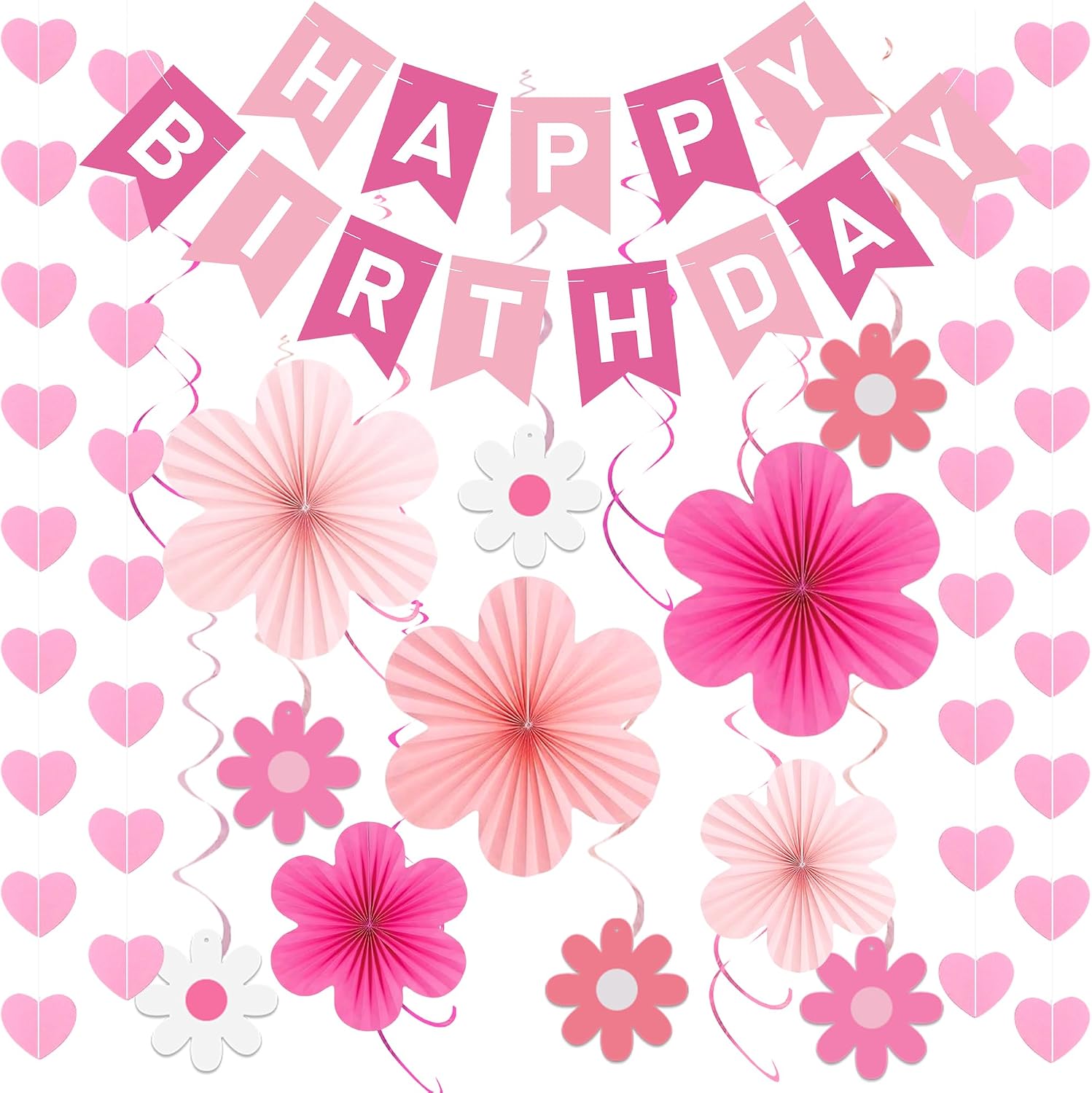 Roetyce Flower Birthday Decorations, Light Pink Happy Birthday Banner