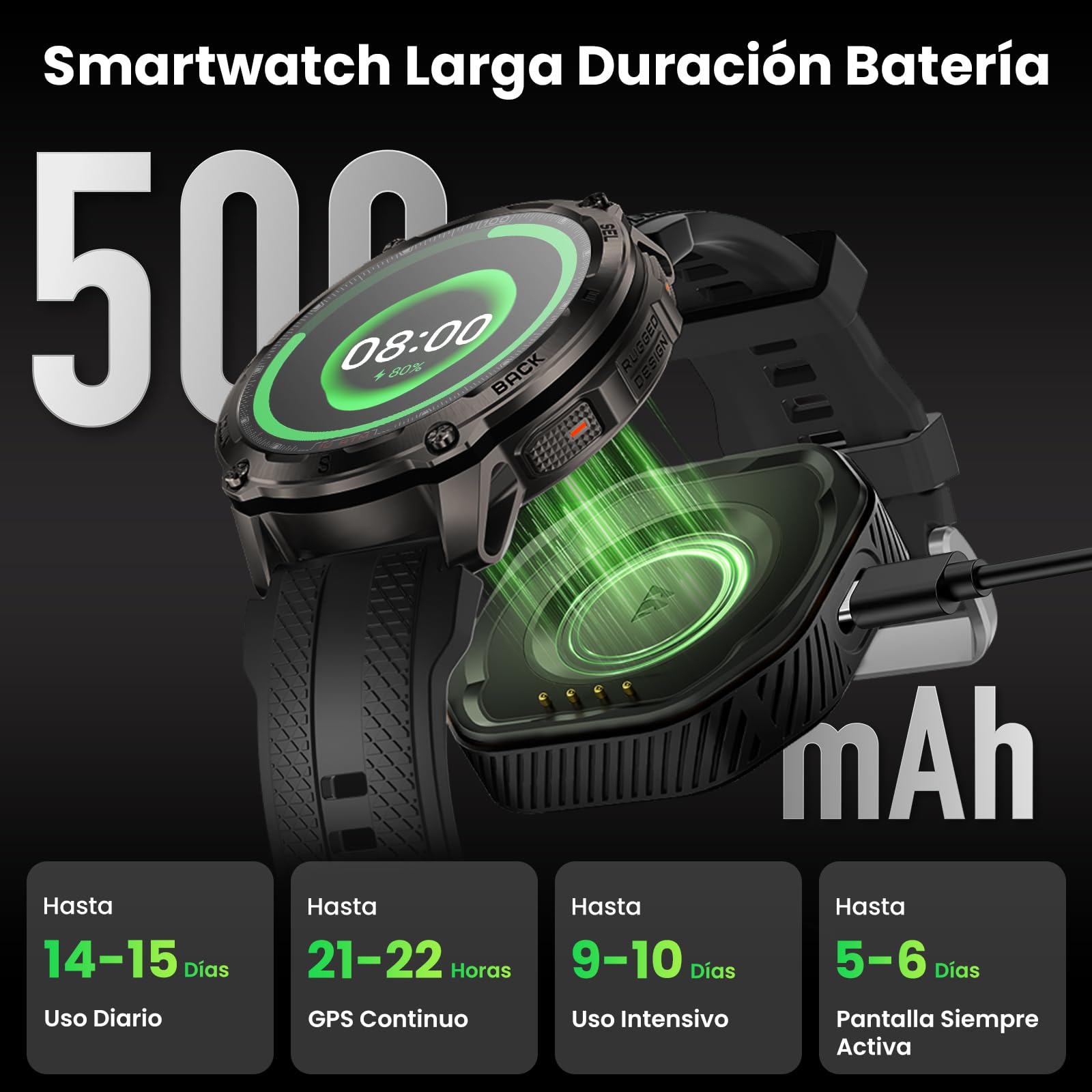 KOSPET Tank T4 Special Edition Smartwatch, Reloj Robusto AMOLED 1,43” con GPS y mapas Offline, 10ATM para Buceo Libre, batería 50 días, Llamadas Bluetooth (2 Correas)-Negro