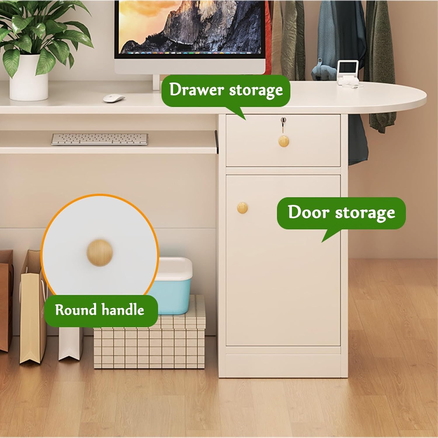 Modern Office Reception Desk - 120CM Front Counter with Rounded Corners, Durable Wear-Resistant Material, Stable Load-Bearing, Warm White Finish for Professional Spaces