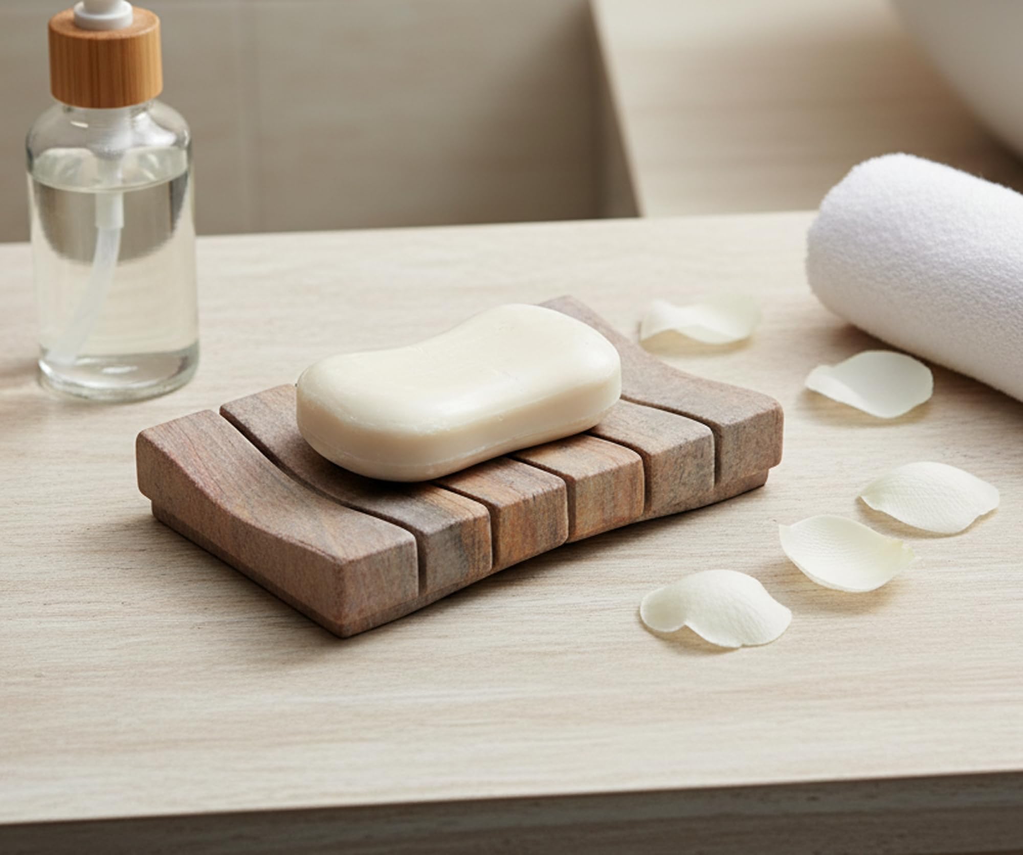 KLEO Natural Water Absorbent Stone Soap Dish Made of Rainbow Stone - Bath Accessories 1