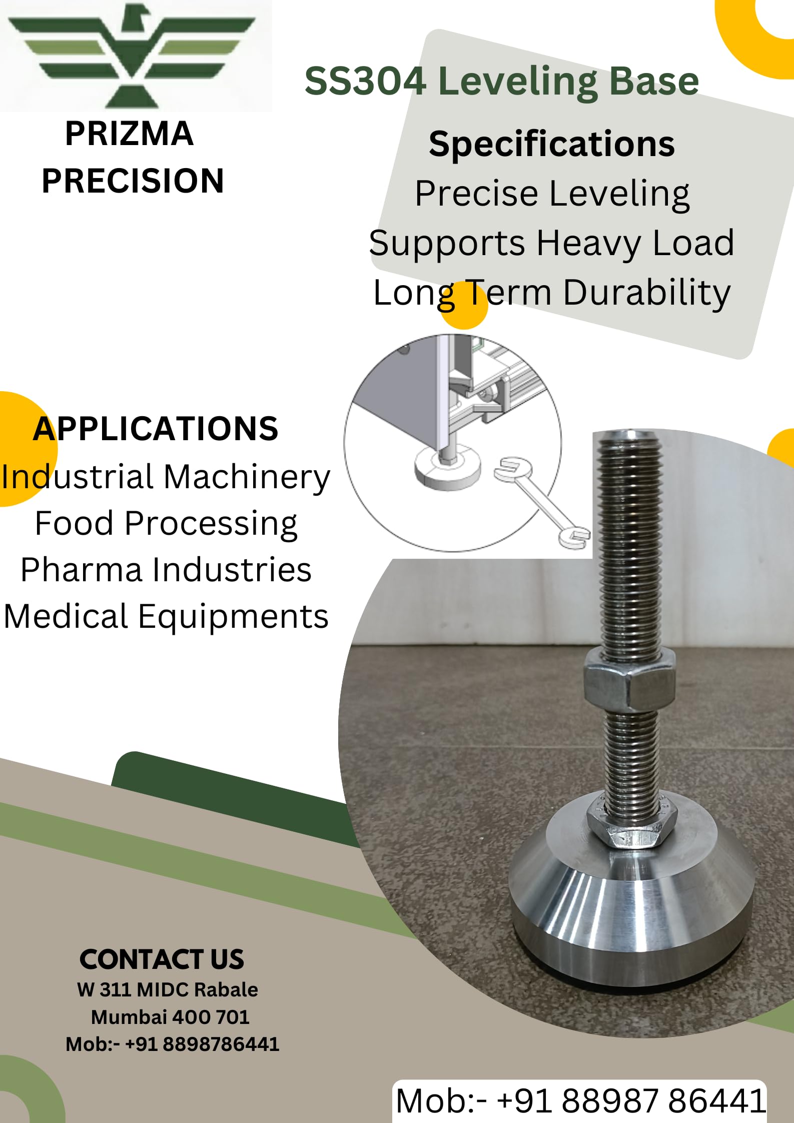 SS304 Adjustable Leg M24x100mm DiaA Set of 4 Pcs 4