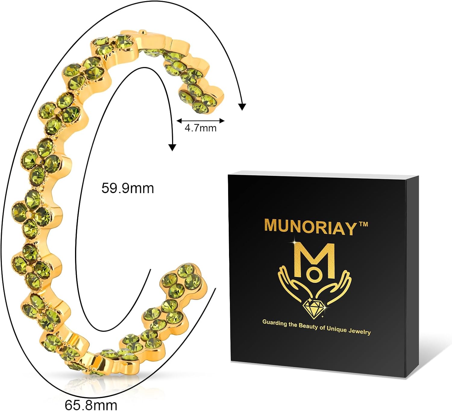 Four Leaf Clover Bracelet Bangle for Women 18K Gold Plated Cubic Zirconia Irish LuckyGreen 4 Leaf Clover Open Chunky Oval Bangle Trendy Jewelry St. Patrick's Day Gifts - Image 6