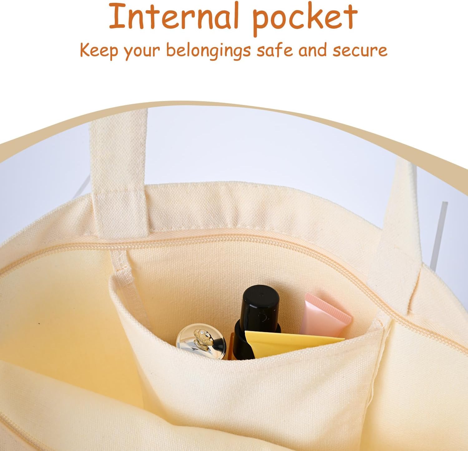 Canvas Tote Bag with Zipper, Reusable Grocery Bags