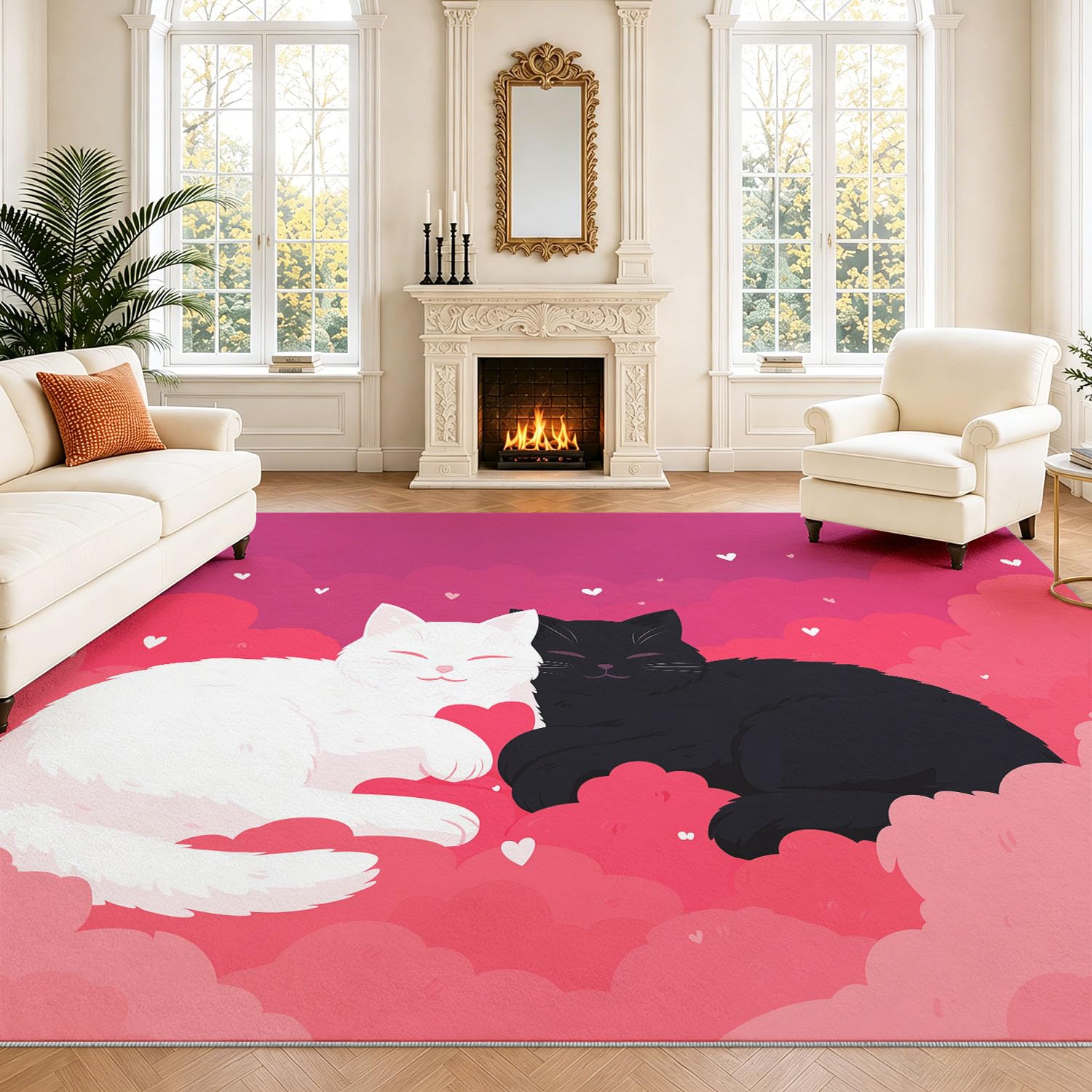 Tappeto romantico con motivo a nuvole, 80 x 150 cm, antiscivolo, lavabile, per soggiorno, camera da letto, stampato, per interni