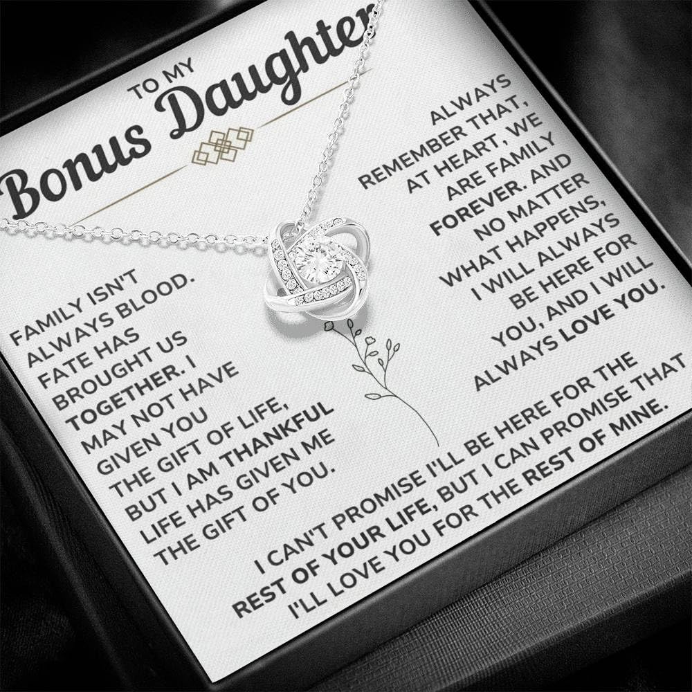 To My Beautiful Bonus Daughter Necklace From Mom & Dad With Heartfelt Message Card Perfect for Birthday, Graduation, or Christmas Gift 14k Pendant to Stepdaughter & Goddaughter