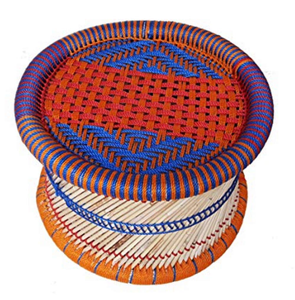 KSM Anupam Enterprises Eco-Friendly Handicraft Cane Bar Bamboo Stool (Multicolour, 10 inch Height)