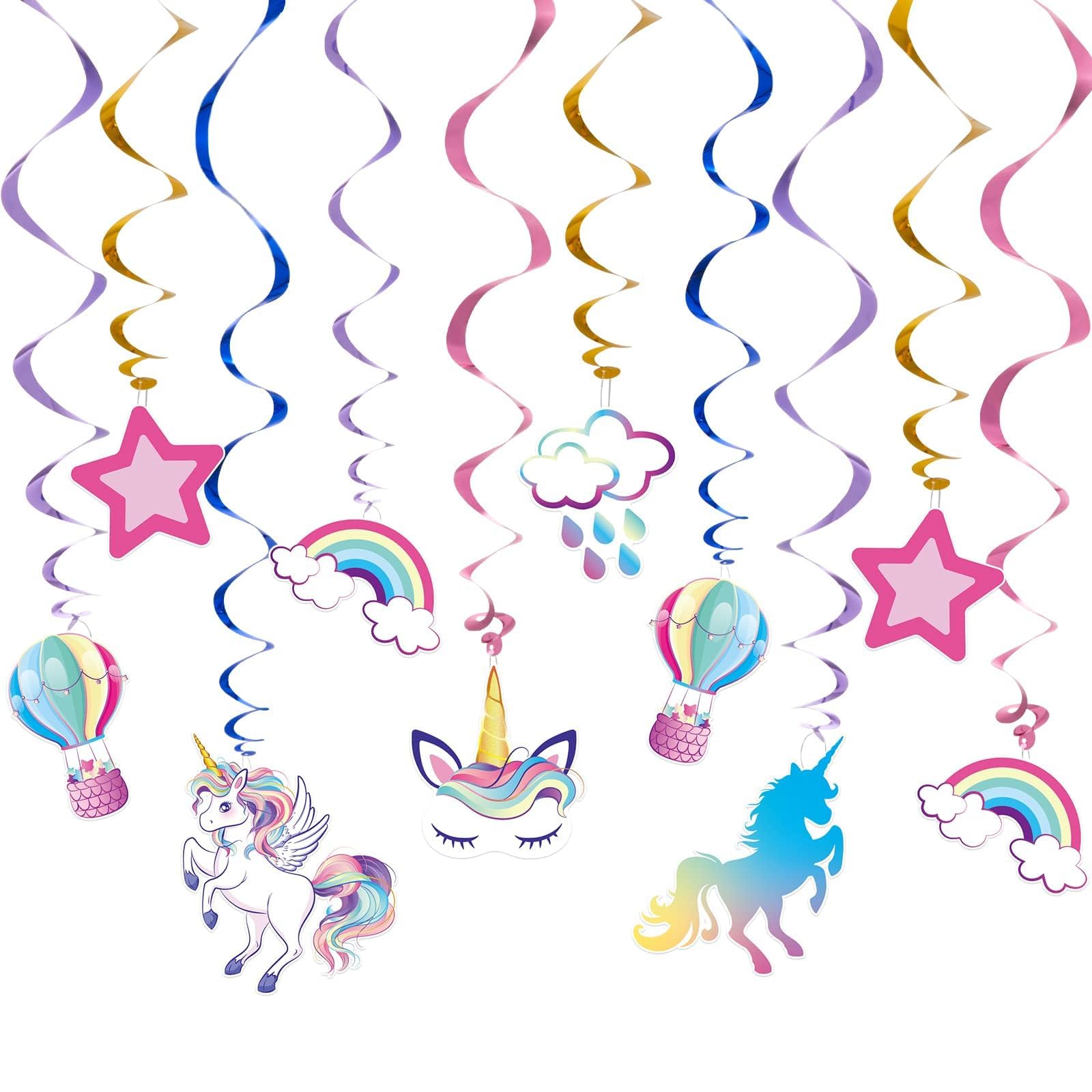 WERNNSAI Unicorn Hanging Swirls - 21PCS Rainbow Unicorn Birthday Decorations Ceiling Streamers for Girls Birthday Party Supplies Unicorn Theme Hanging Decor