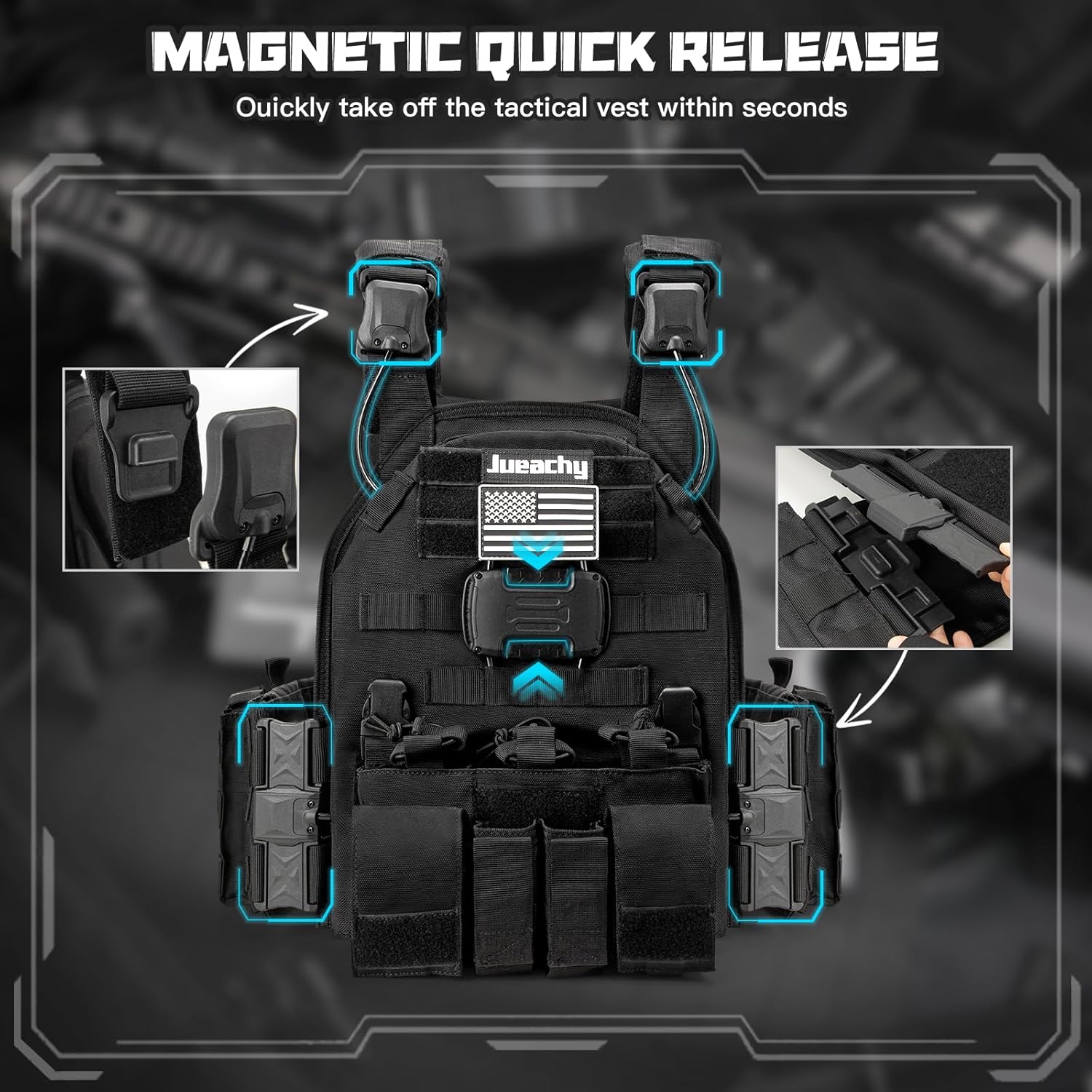 Jueachy Magnetic Tactical Vest for Men: Plate Carrier Vest Quick Release One-Button Disassembly Lightweight Vest - Image 2