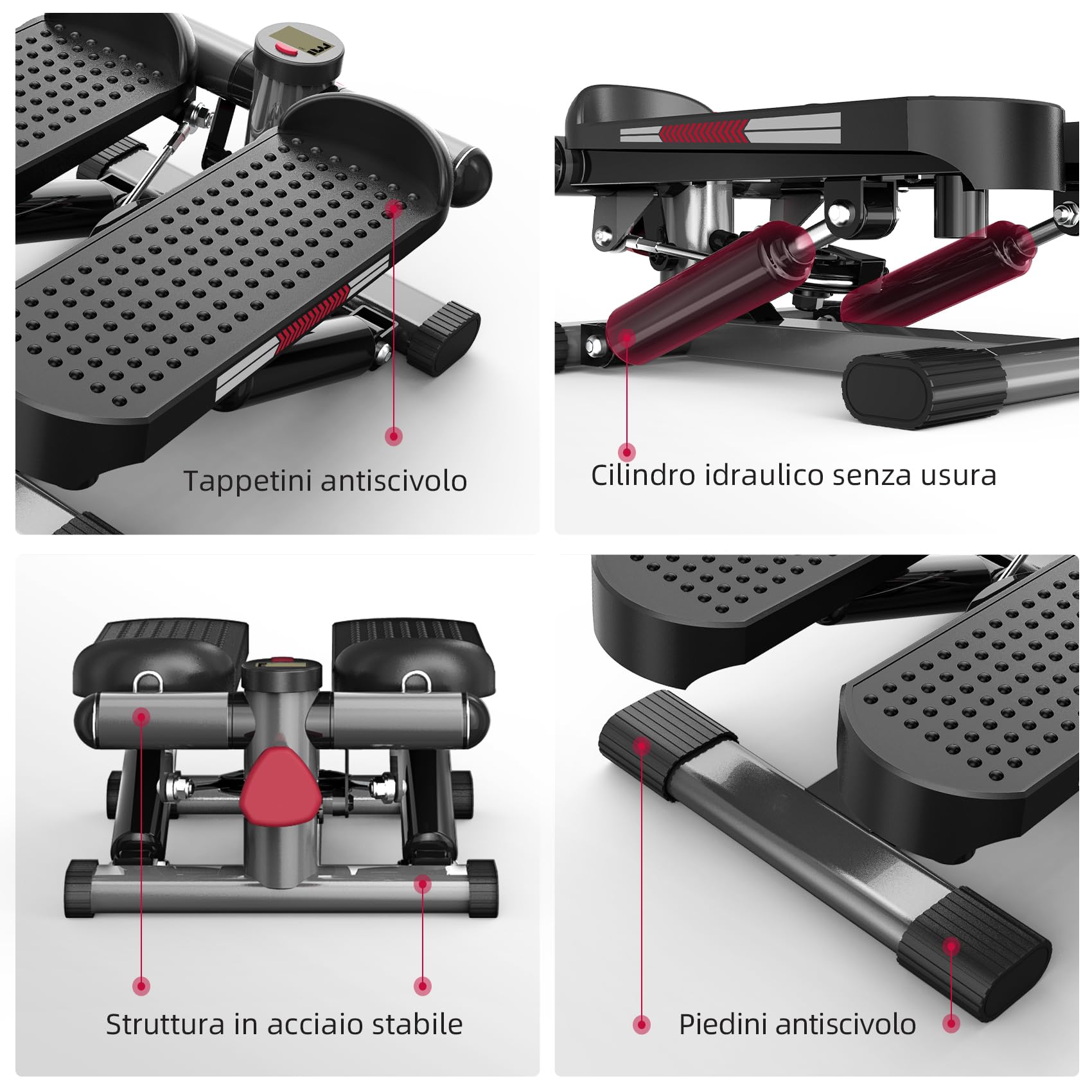 ST1 Mini stepper per casa, 2 in 1 Up-Down Swing Stepper con Power Ropes, display LCD, resistenza regolabile, allenamento gambe e braccia, silenzioso e compatto, carico massimo 100 kg