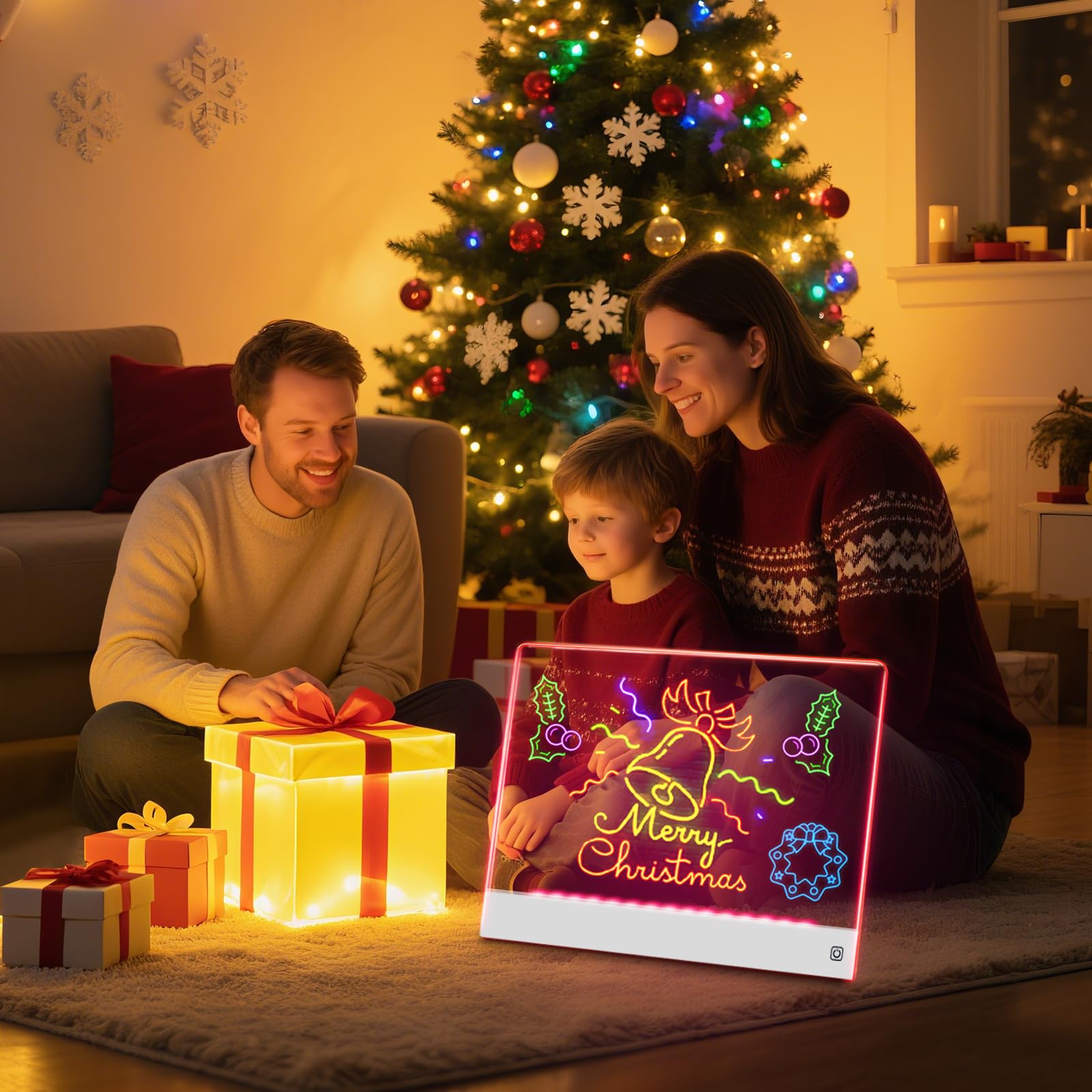 Tablero de notas LED con 7 colores, pizarra de borrado en seco acrílico con luz recargable, tablero de dibujo LED con soporte invisible, tablero de garabatos brillante, regalos de cumpleaños y 7
