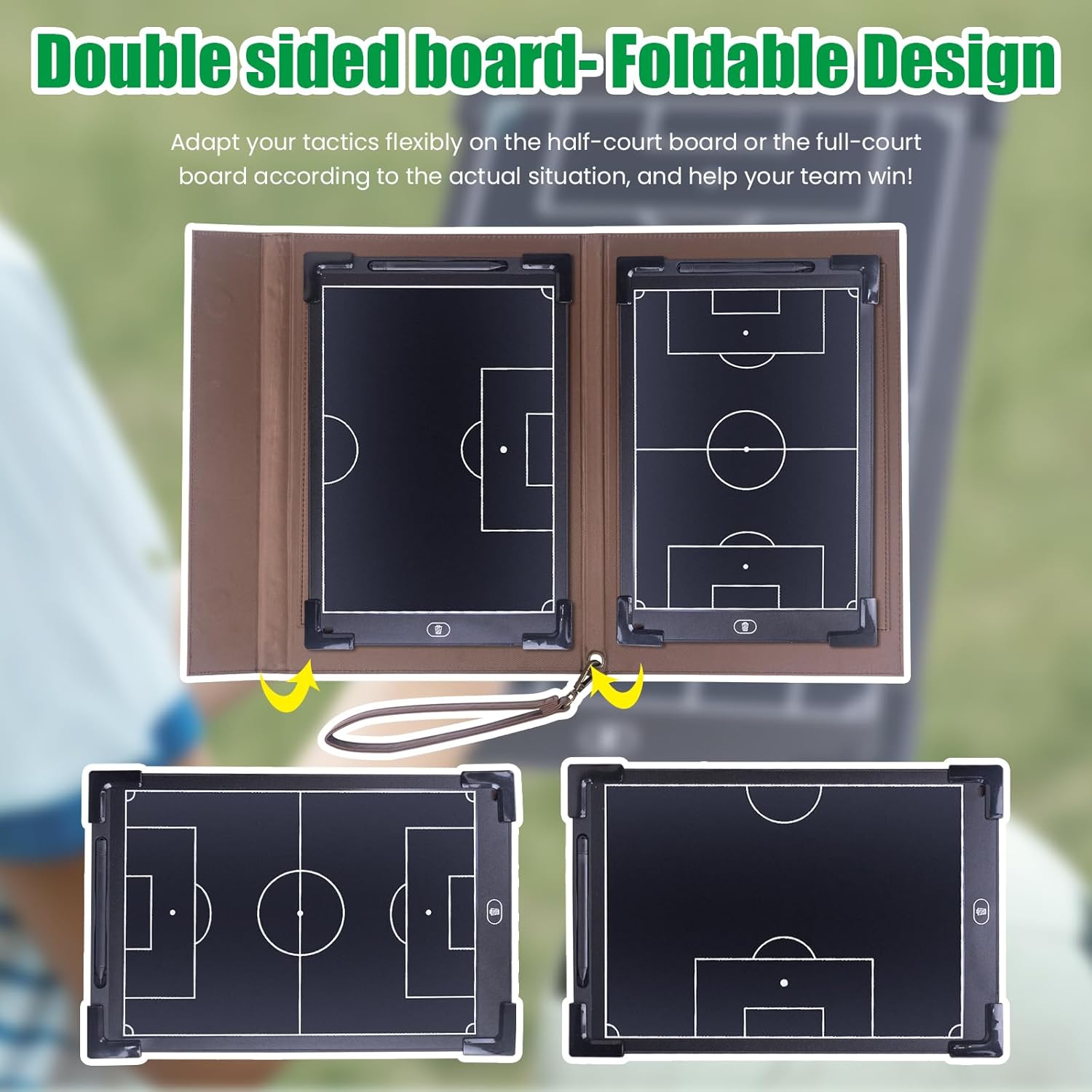 Soccer Coaching Board 16 Inch LCD Digital Tactical Board, Full & Half Field Double Board Set,Magnetic Soccer Training Equipment with Premium Leather Protective Case for Coaches and Teams