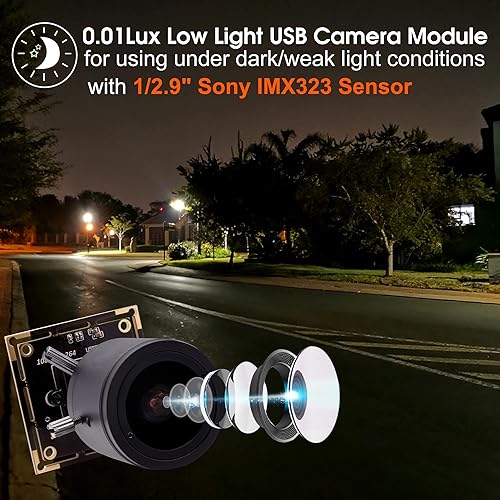 Miniatura 22 de SVPRO Cámara web USB 1080P con lente ojo de pez 180, cámara de poca luz de 2MP con sensor Sony IMX323, carcasa de aluminio, H.264 Lente ojo de pez