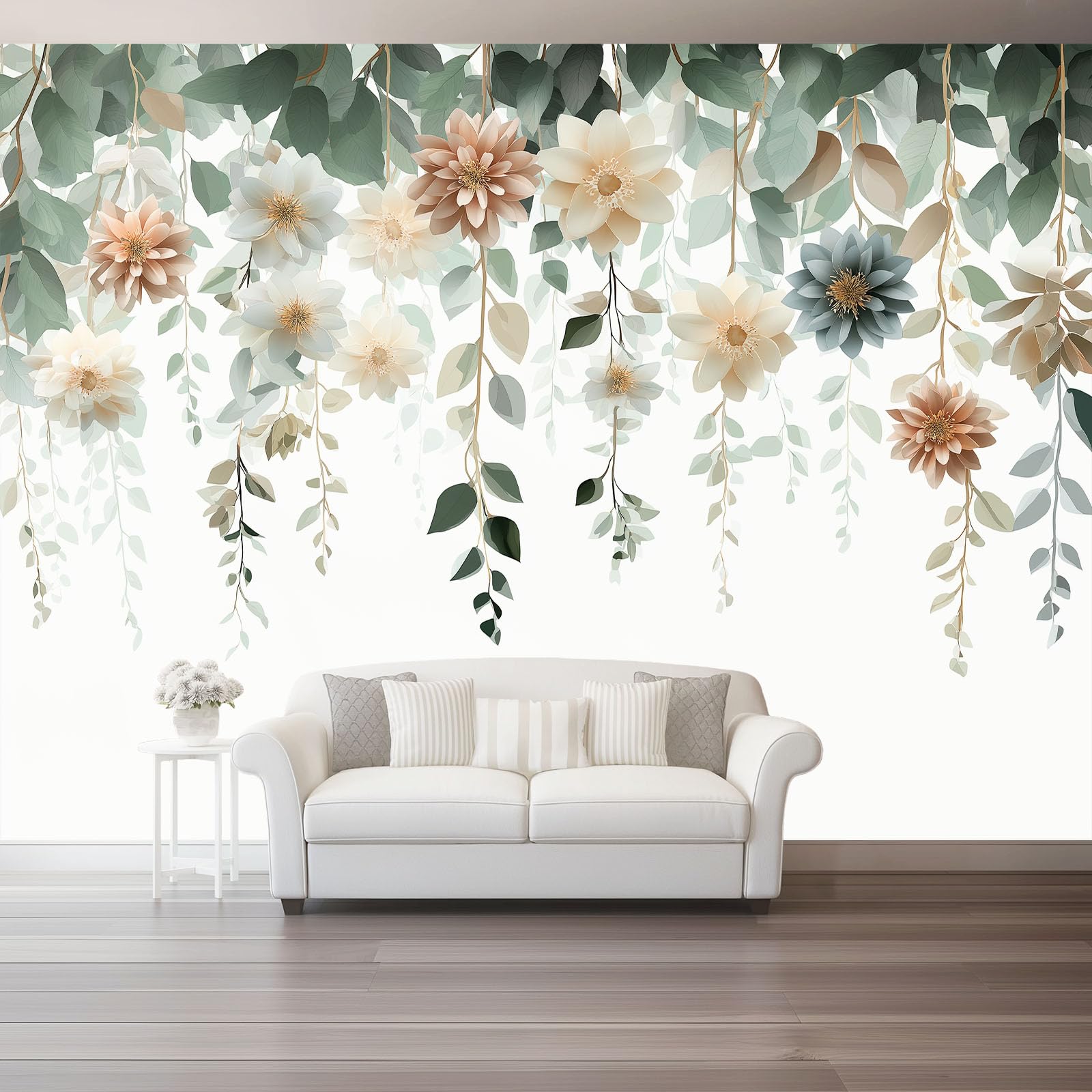 Romantisch Aquarell Pflanze Ranke Blumenstrauß Muster Deko VliesTapete