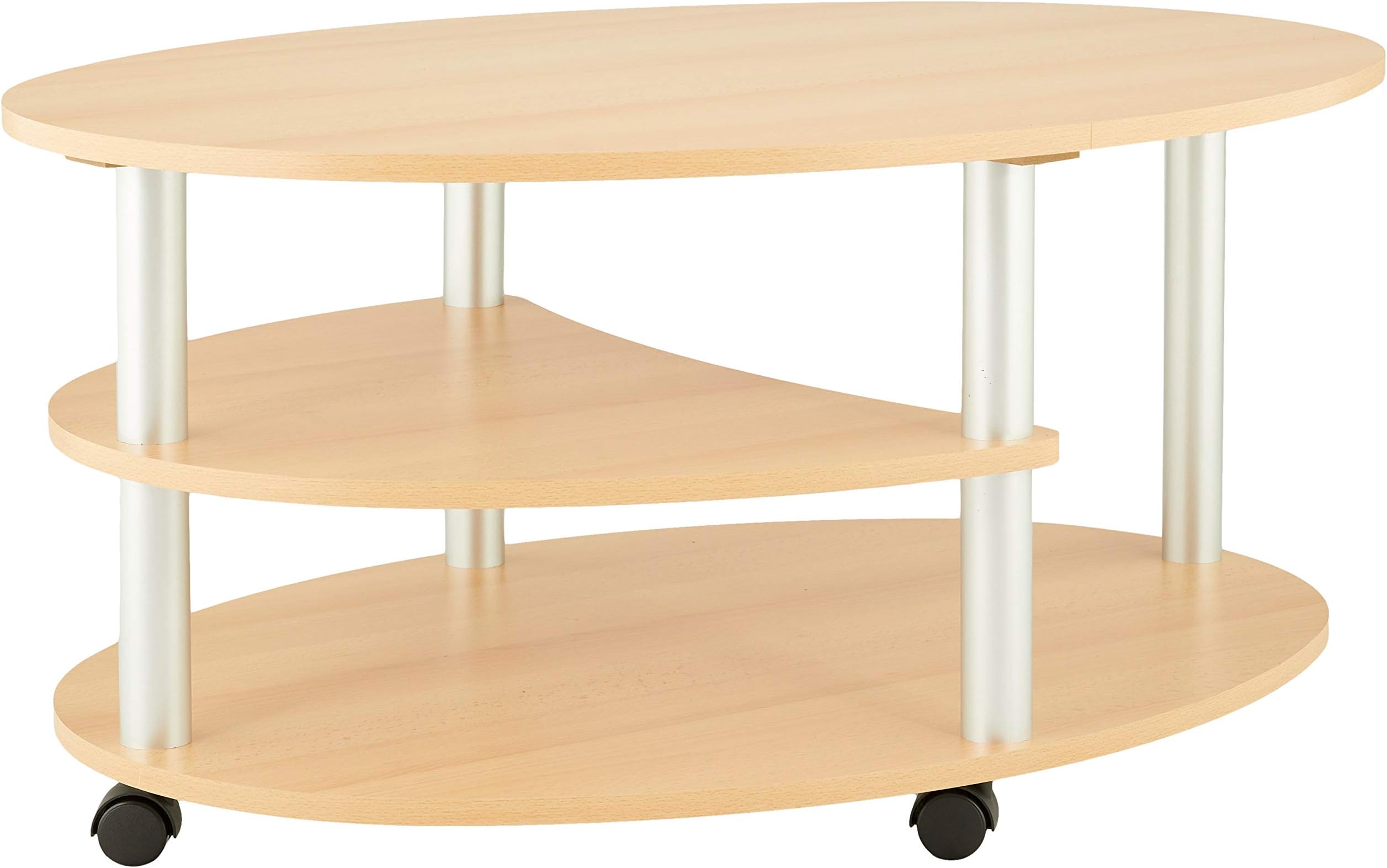M838 Primo 91 x 70 cm Beech Décor on Rollers, Oval Coffee Table