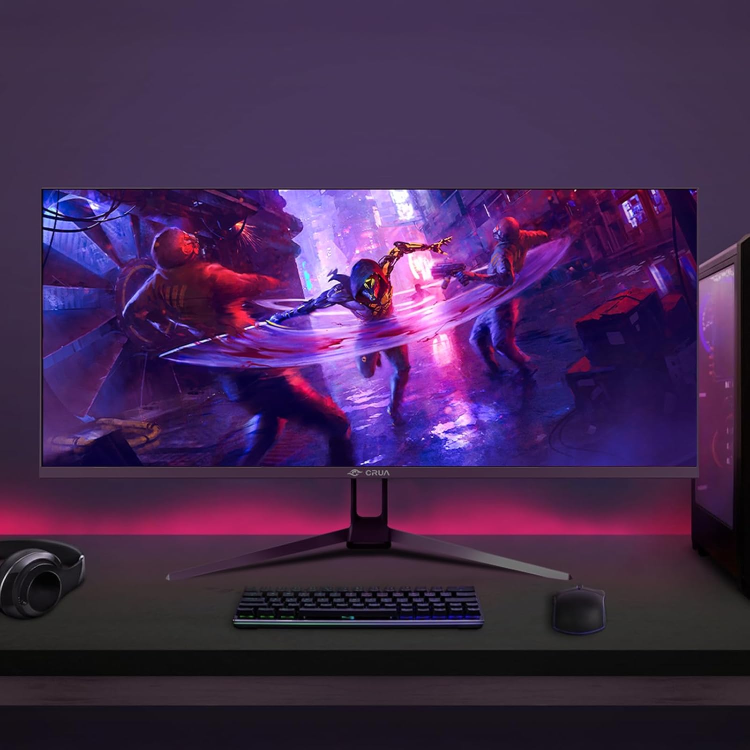 CRUA 34'' Gaming Monitor 165Hz/144Hz, UWQHD 3440x1440P IPS Ultrawide Screen Computer Monitors with Built-in Speakers, Supports FreeSync, 120% sRGB, PIP/PBP, HDMI2.0 & DP1.4, Wall Mount&Tilt Adjustable 9