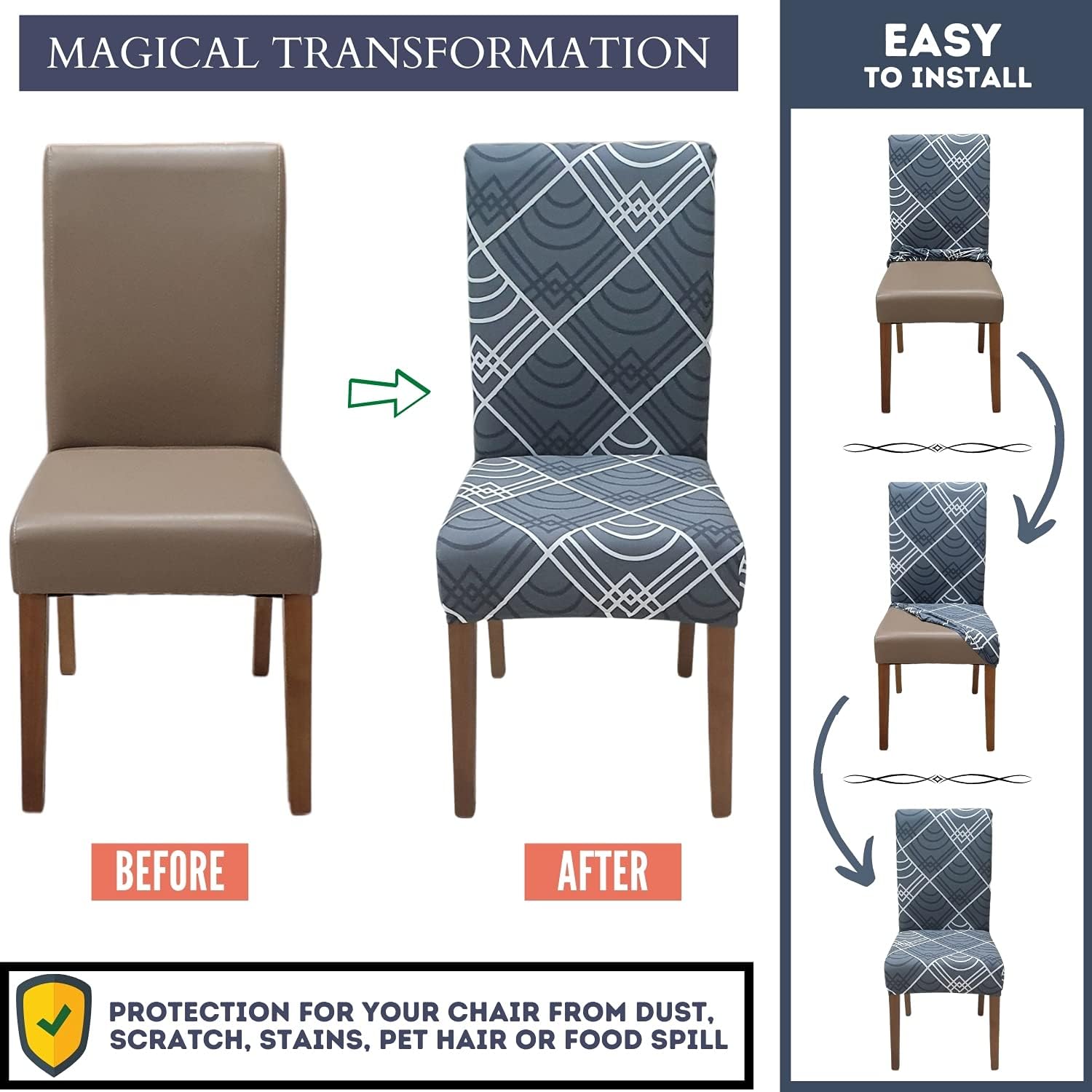 SPRINGRICO Chair Covers for Dining Room 6 Pack, Stretch Dining Chair Cover, Washable Spandex Kitchen Parsons Chair Slipcovers, Removable Seat Protector for Home or Party ( Set of 6, Bora Bora)
