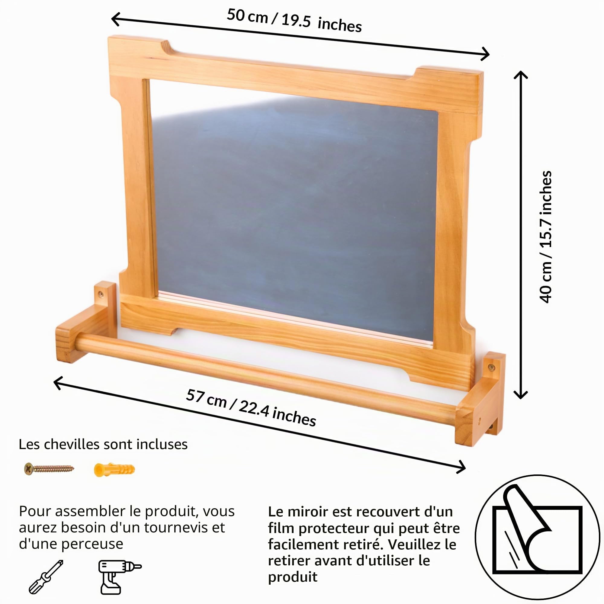 ODOXIA Miroir Montessori Bébé avec Barre | Équipé de Traction | Activité Murale pour Marcher & Se Lever