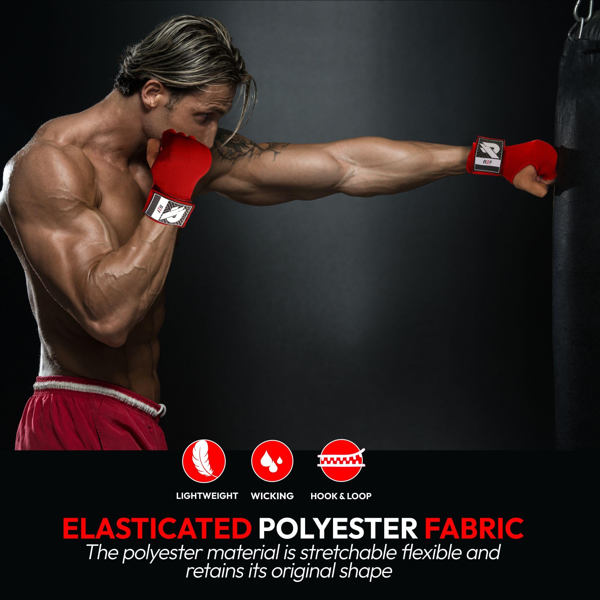 R2F Gel Fasce Boxe Sottoguanti Boxe Interni Bende, 70cm Elastico Lunghe Polsiere Guantoni Boxe Pugno Imbottita Protezione Guantoni da allenamento Muay Thai Kickboxing Arti Marziali Sacco da Box guanti