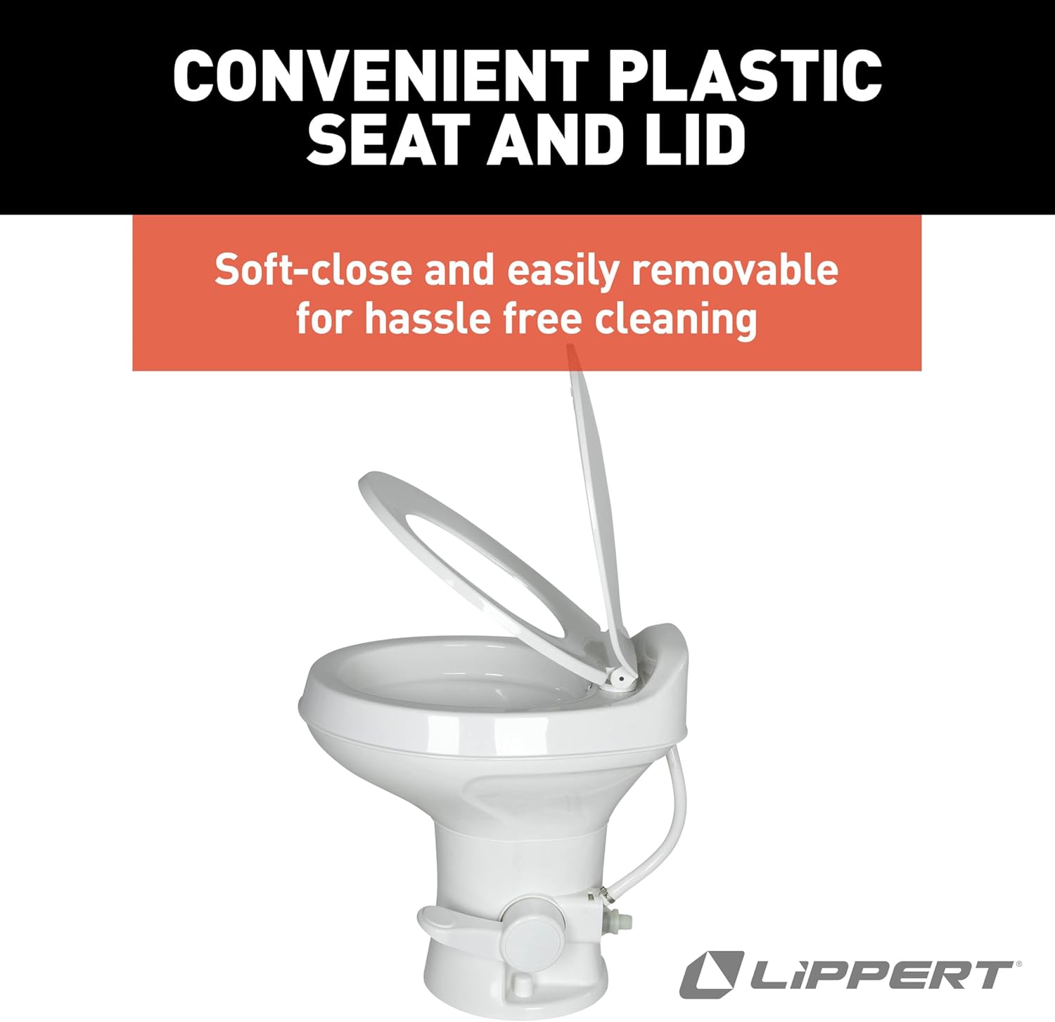 Flow Max White RV Camper Toilet with Round Plastic Bowl, 18" Standard Profile, Full-Size Residential Seat, Soft-Close Lid, Efficient Flush - 2024030310