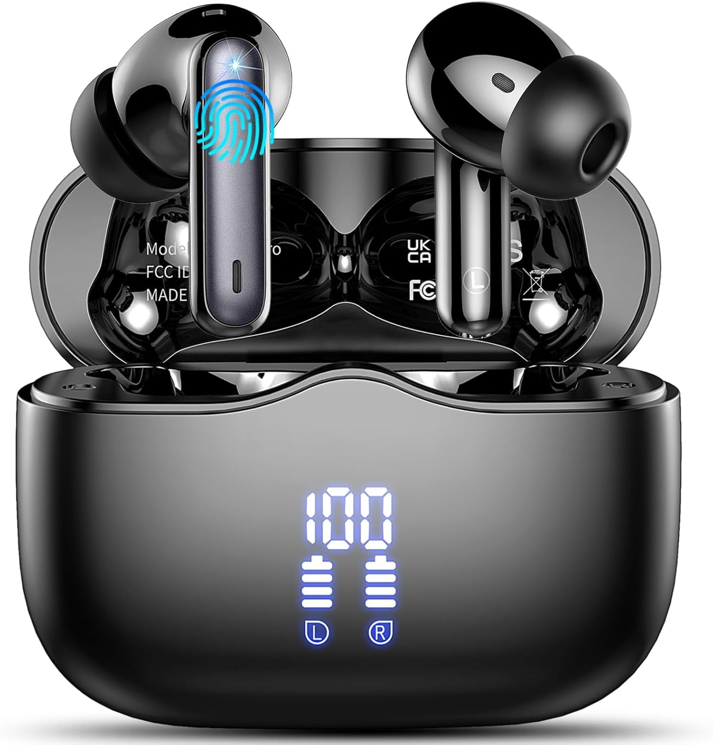 Cuffie Bluetooth, Auricolari Bluetooth 5.3 con HD HiFi Stereo, 40 Ore Cuffie Wireless In Ear ENC Cancellazione Rumore e 4 Mic, Cuffiette Bluetooth IP7 Impermeabili, LED Display Controllo Touch(2025)