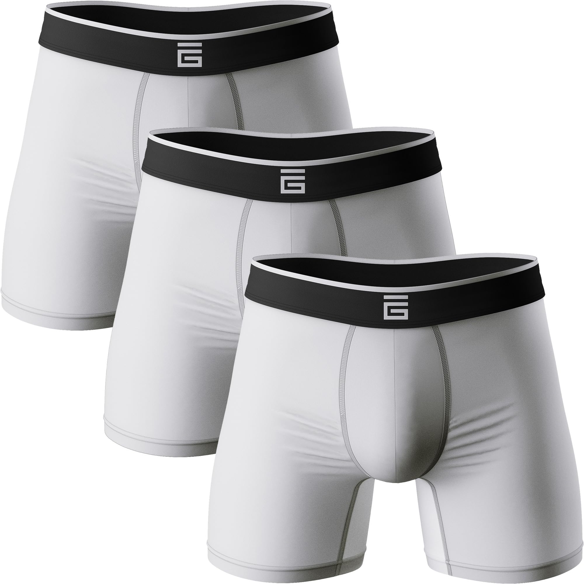 Giovici Mens Boxers Bamboo Anti Chafing Soft Comfortable Boxer Briefs Longer Leg - Boxer Shorts Multipack - Moisture Wicking Technology (3 Pack, White, M)