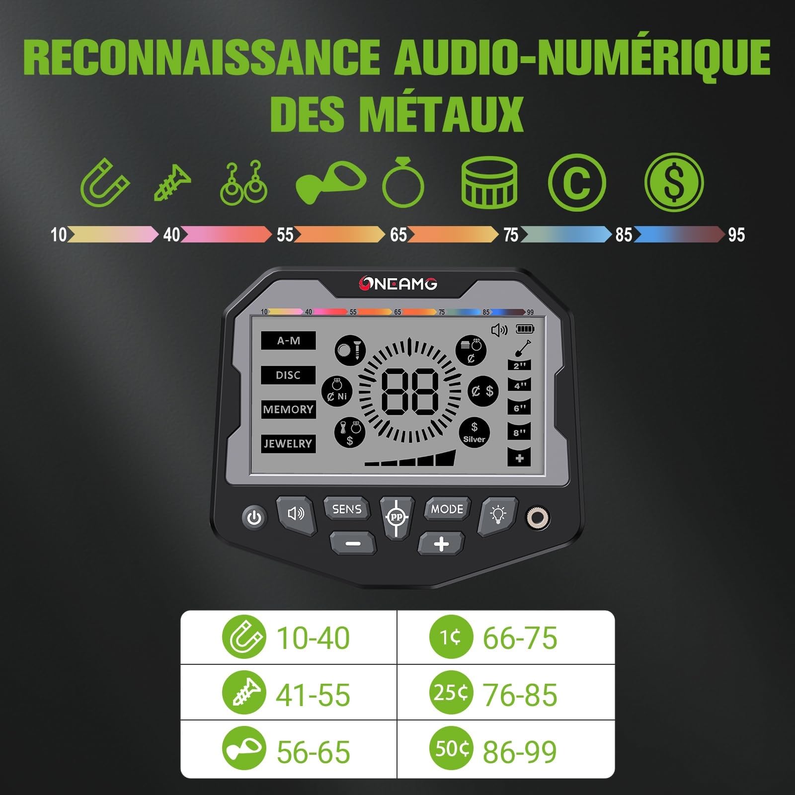 Détecteur de Métaux Professionnel Tout Terrain pour Adultes et Enfants, 5 Modes, Bobine étanche, Hauteur Réglable