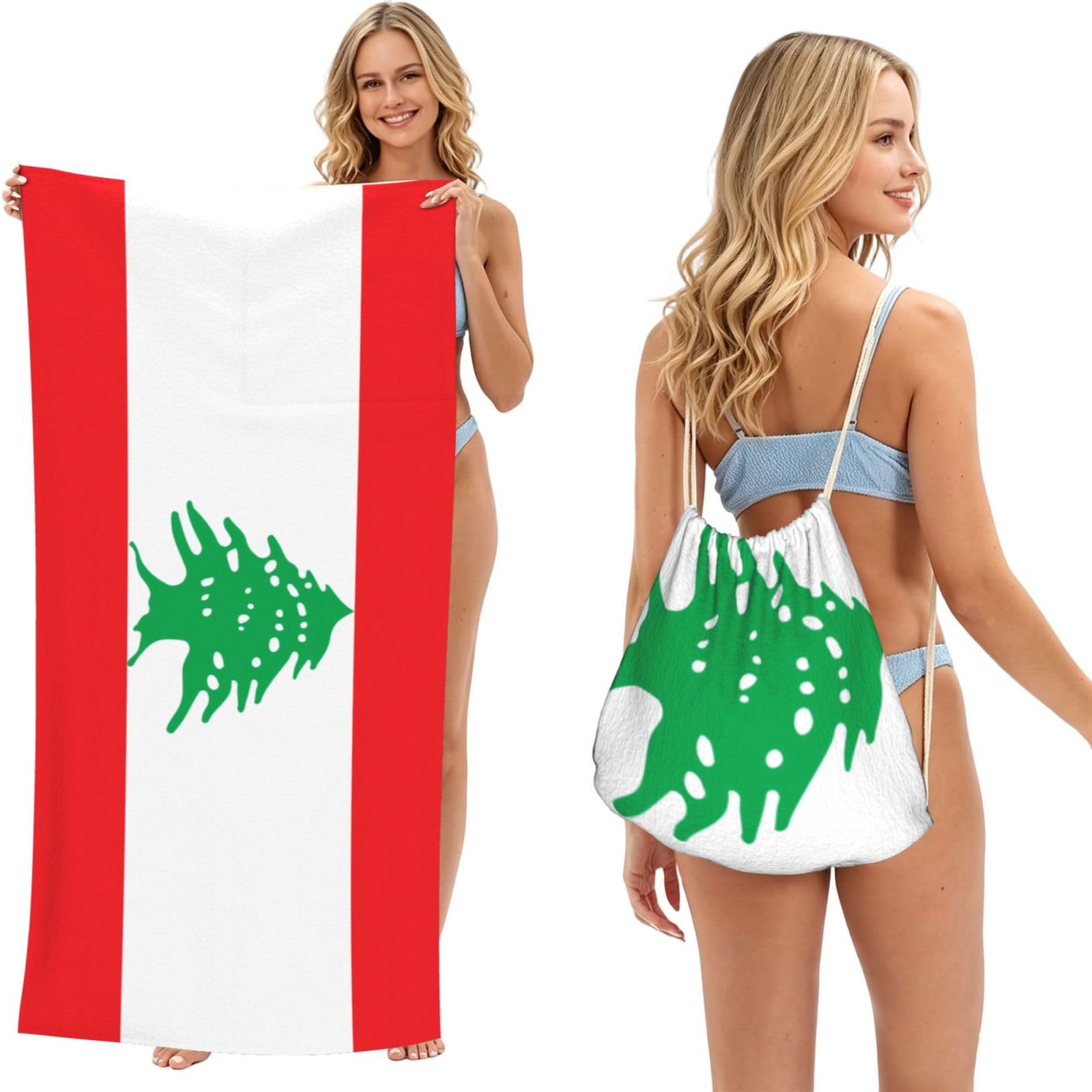 SXZVVBN Flag of Lebanon 2-in-1 Beach Towel Bag, Quick Dry Sand Free Travel Towel Backpack for Adults