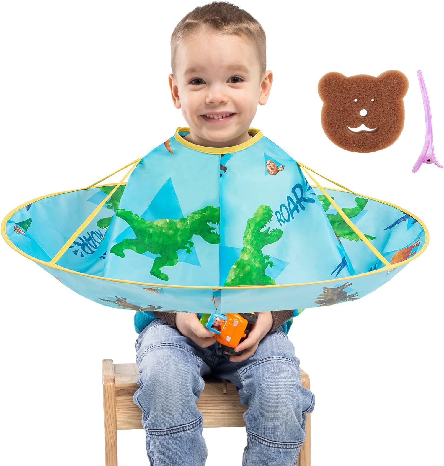 WAWSAMBoys Hair Cutting Cape Waterproof Kids Haircut Cape Professional Salon Barber Cape Foldable Umbrella Hair Catcher with Neck Duster Brush and Adjustable Neck Size for Boys Girls