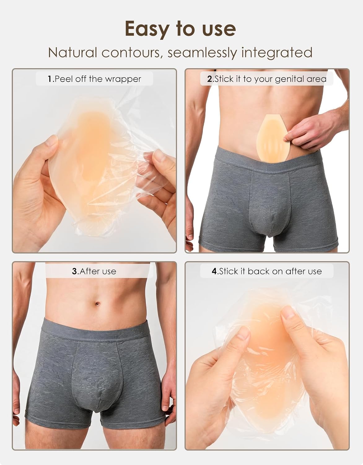 Bulge Enhancer Men Silicone Realistic Bulge Natural Contour Bio-Adhesive