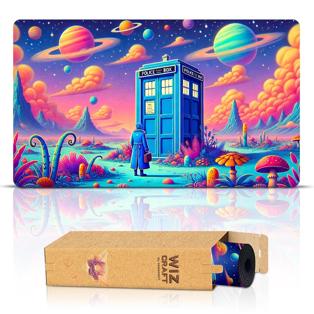 Wizcraft Gaming Tardis in Space (Stitched) - Doctor Who, MTG Playmat - Compatible with Magic The Gathering Playmat - Play MTG, YuGiOh, TCG - Original Play Mat Art Designs & Accessories