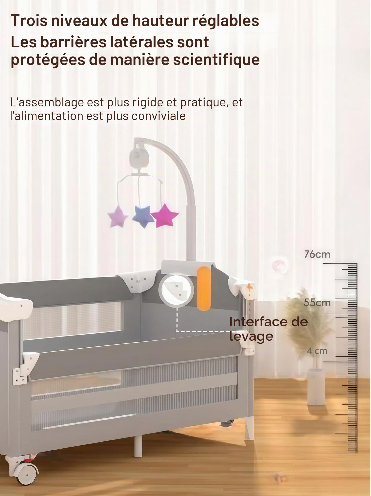 Lit Parapluie Bebe avec Matelas, Lit Bebe de Voyage Pliable et Convertible, Berceau Evolutif Next to Me, Berceau de Camping pour Enfant avec Moustiquaire (6602 Gris sans Filet)